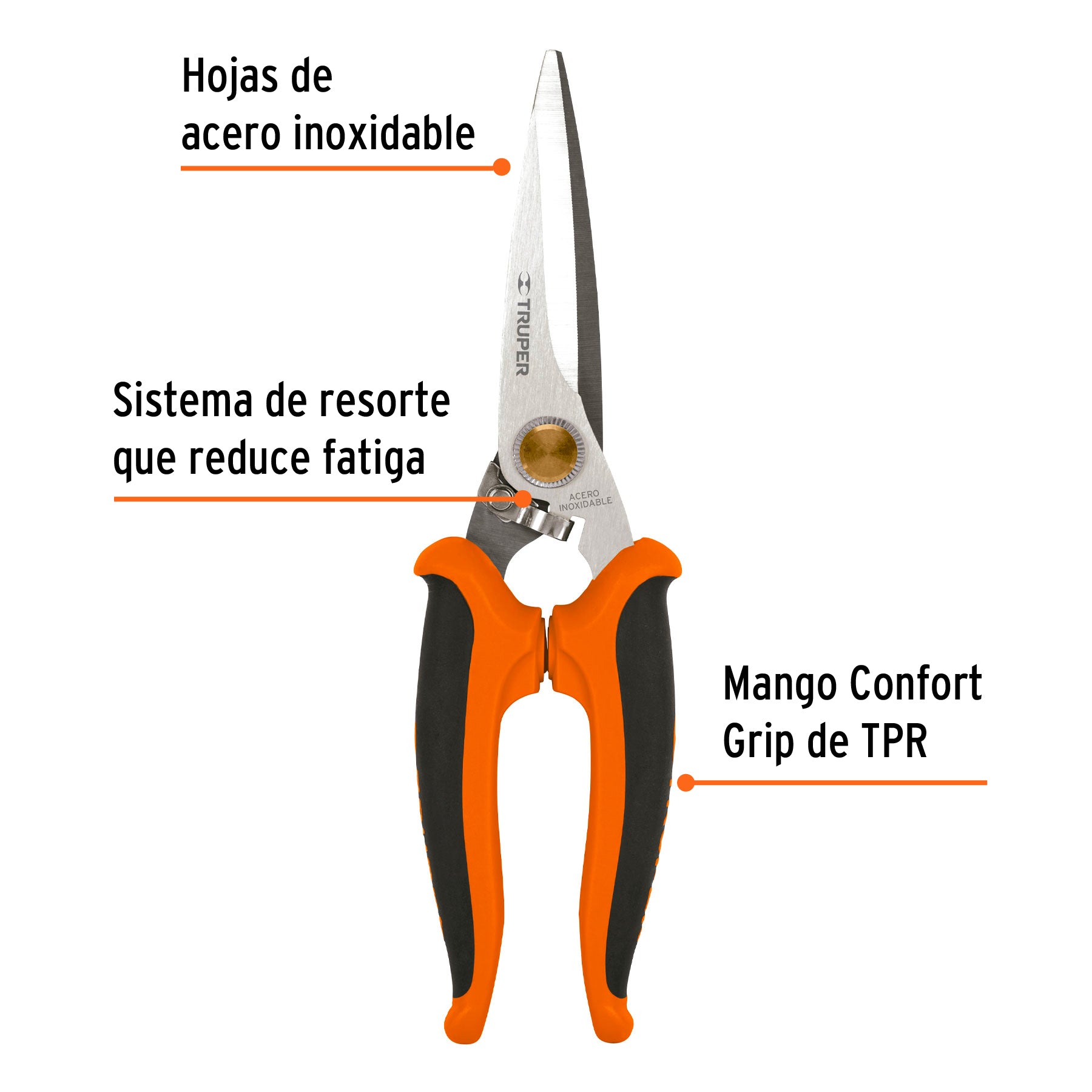 Tijera 8" multiusos, Comfort Grip, acero inoxidable, TRUPER