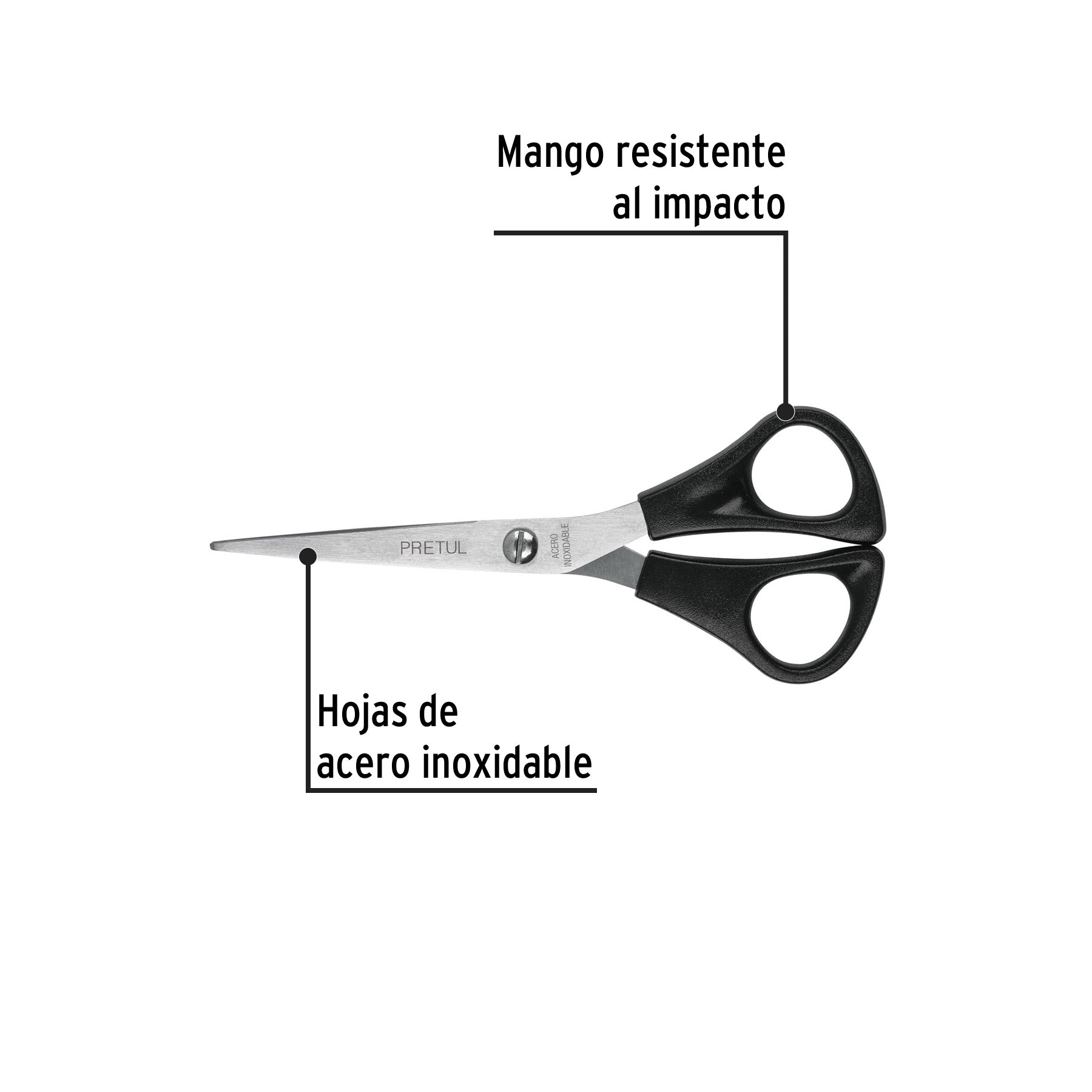 Tijera 6" para casa y oficina, de acero inoxidable, PRETUL