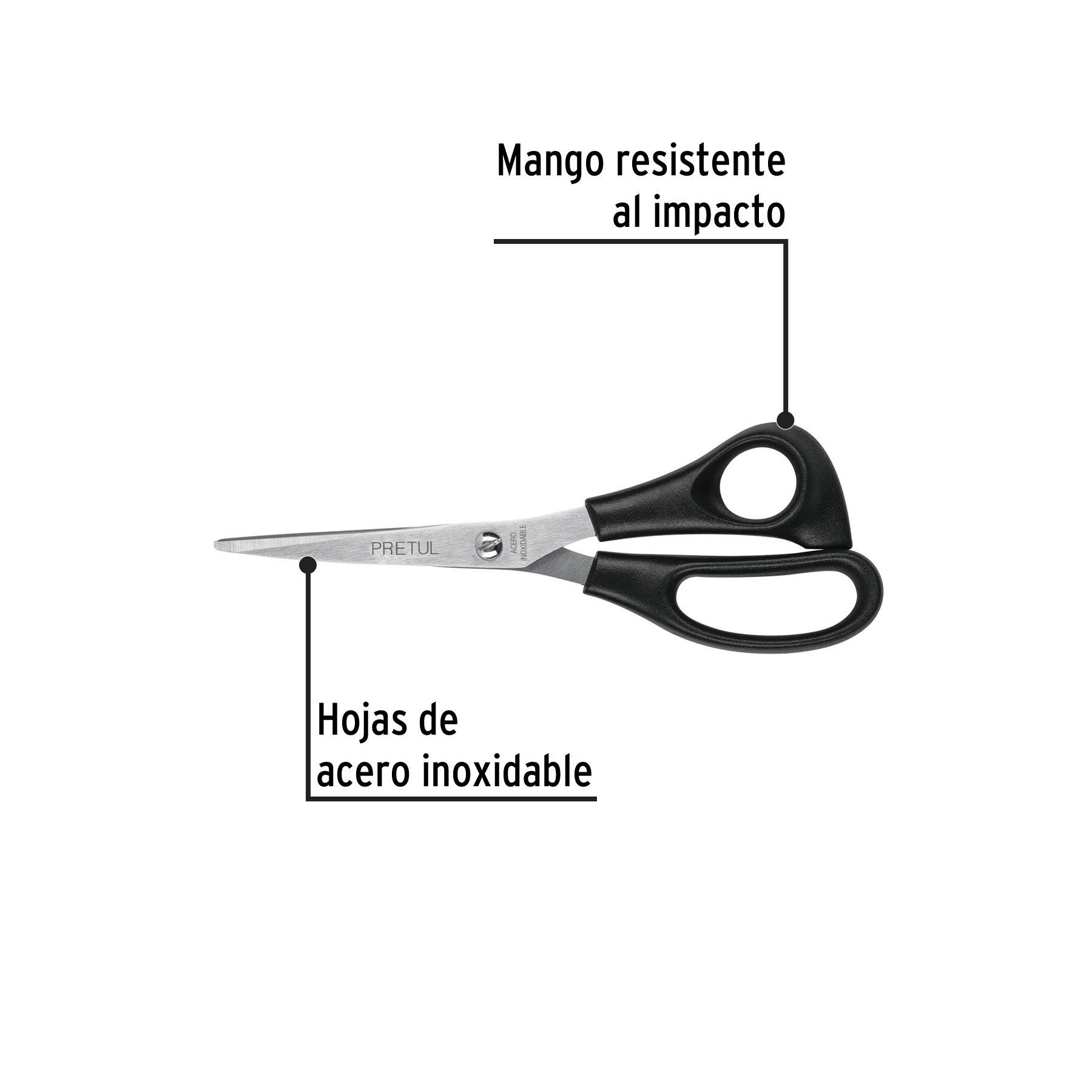 Tijera 7" para casa y oficina, de acero inoxidable, PRETUL
