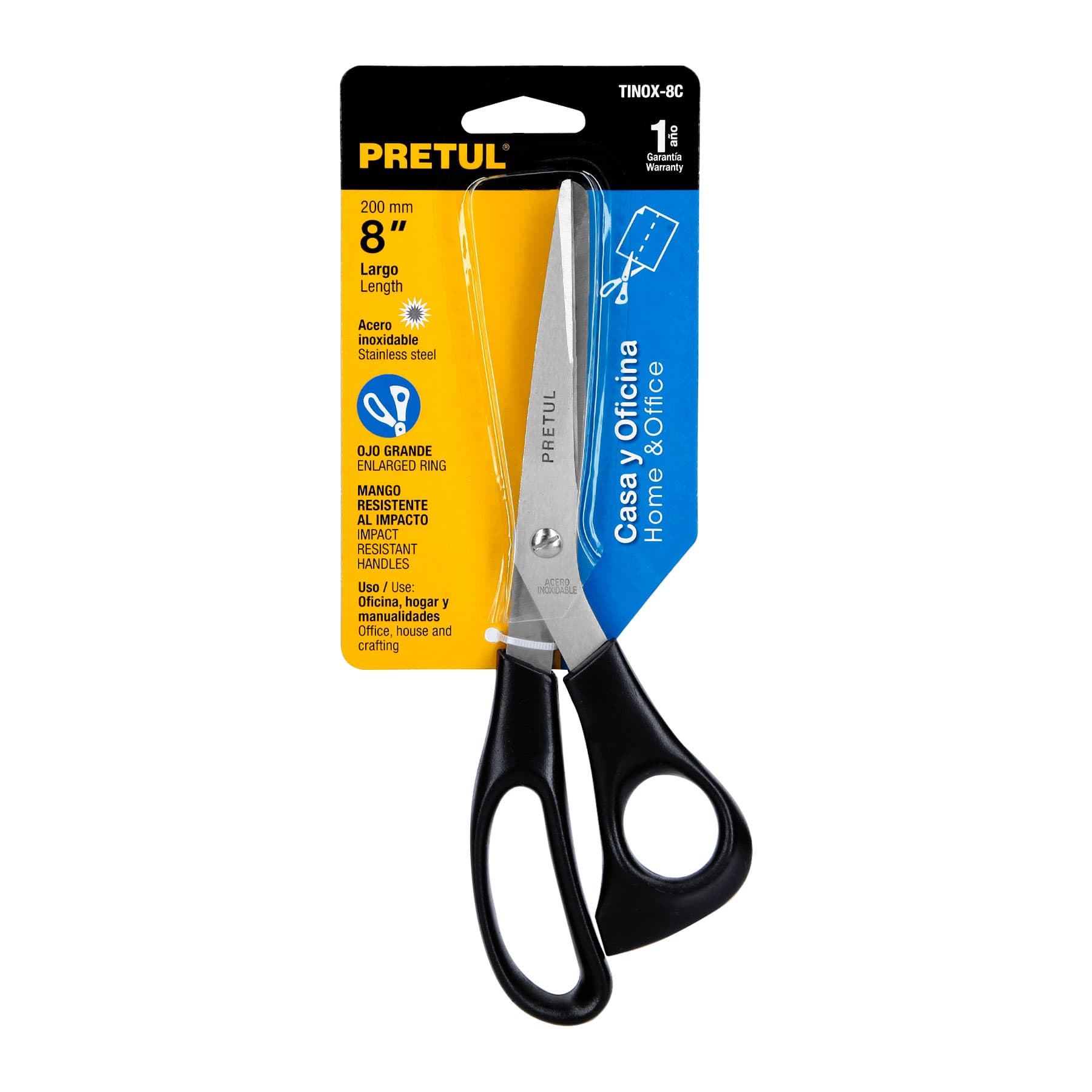 Tijera 8" para casa y oficina, de acero inoxidable, PRETUL