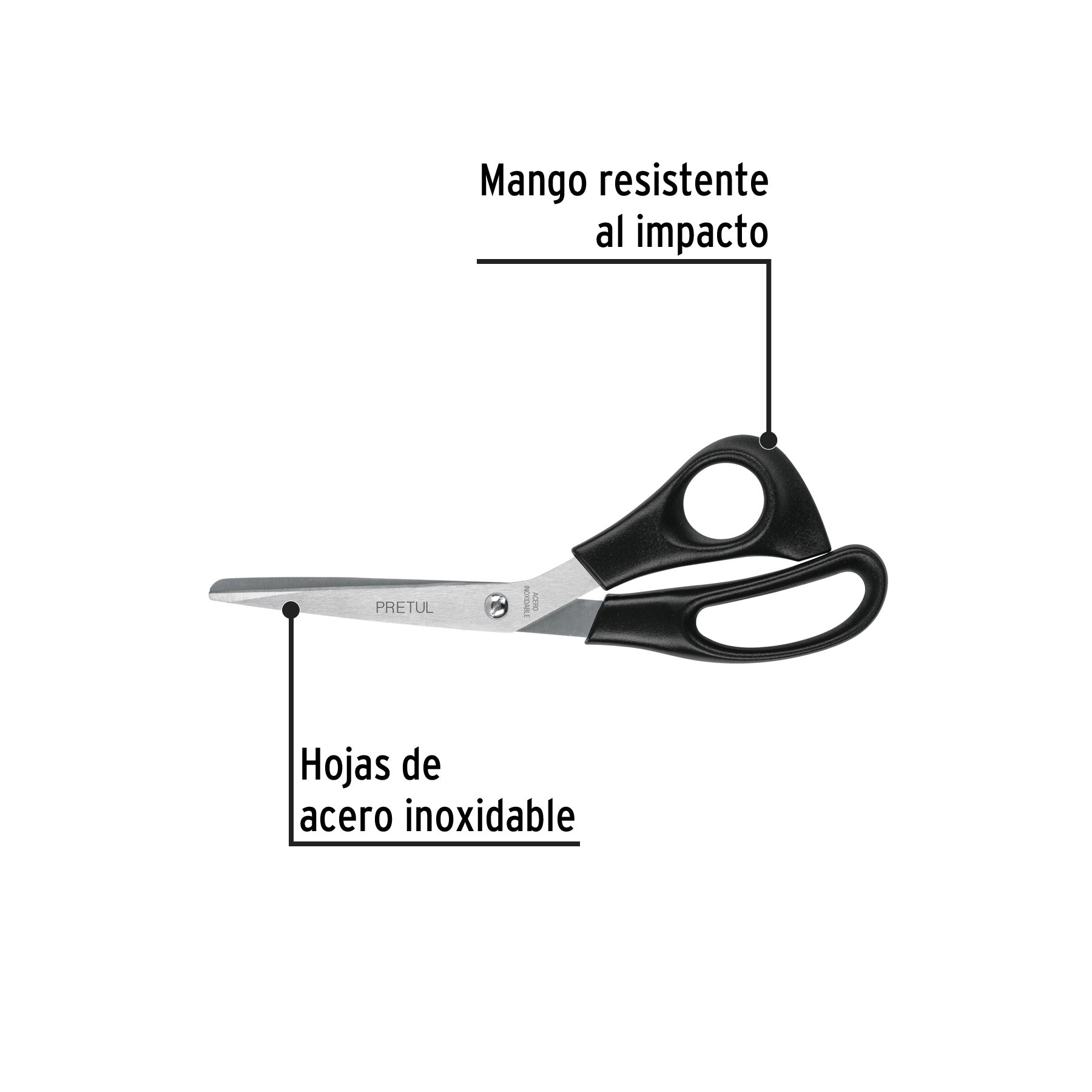 Tijera 8" para casa y oficina, de acero inoxidable, PRETUL