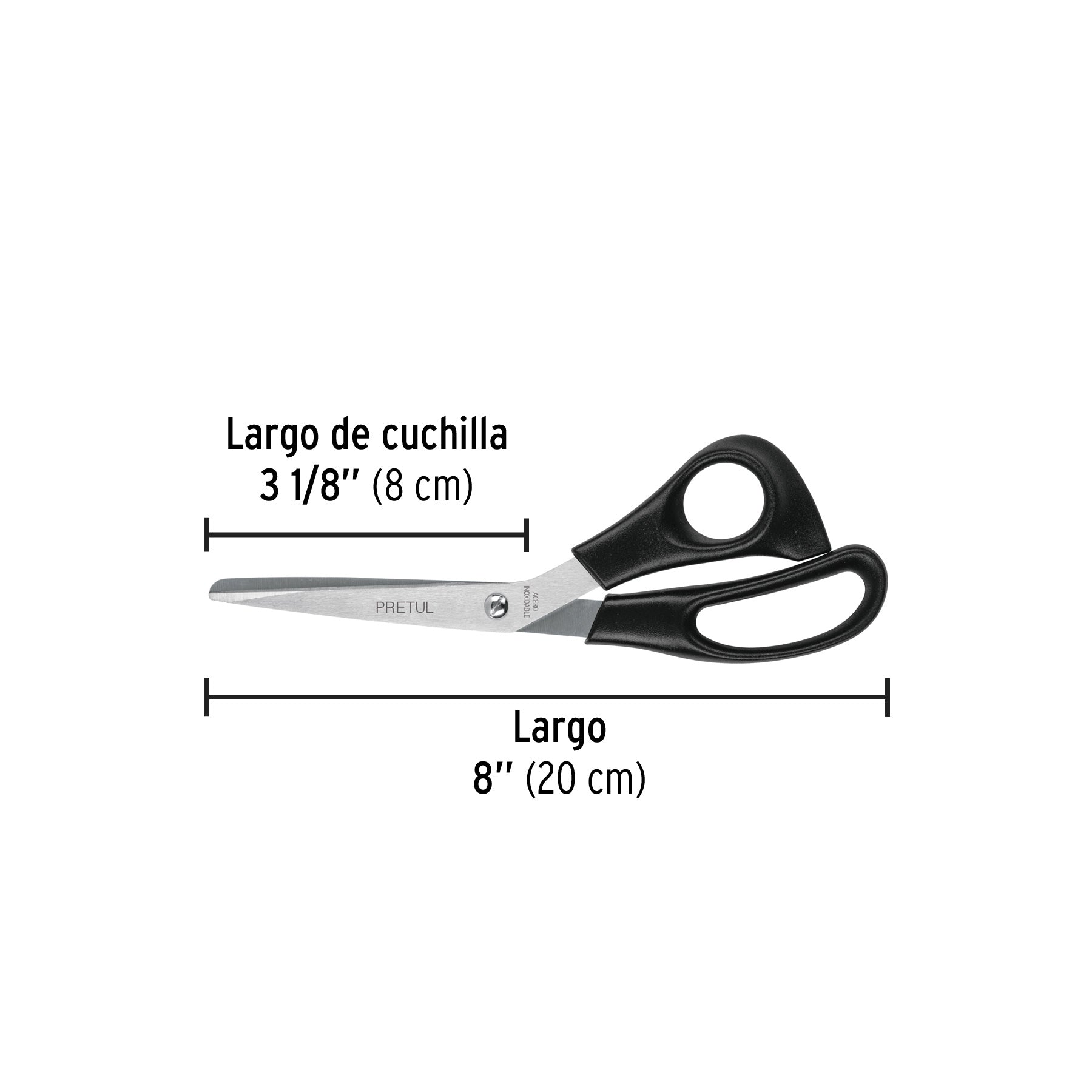 Tijera 8" para casa y oficina, de acero inoxidable, PRETUL