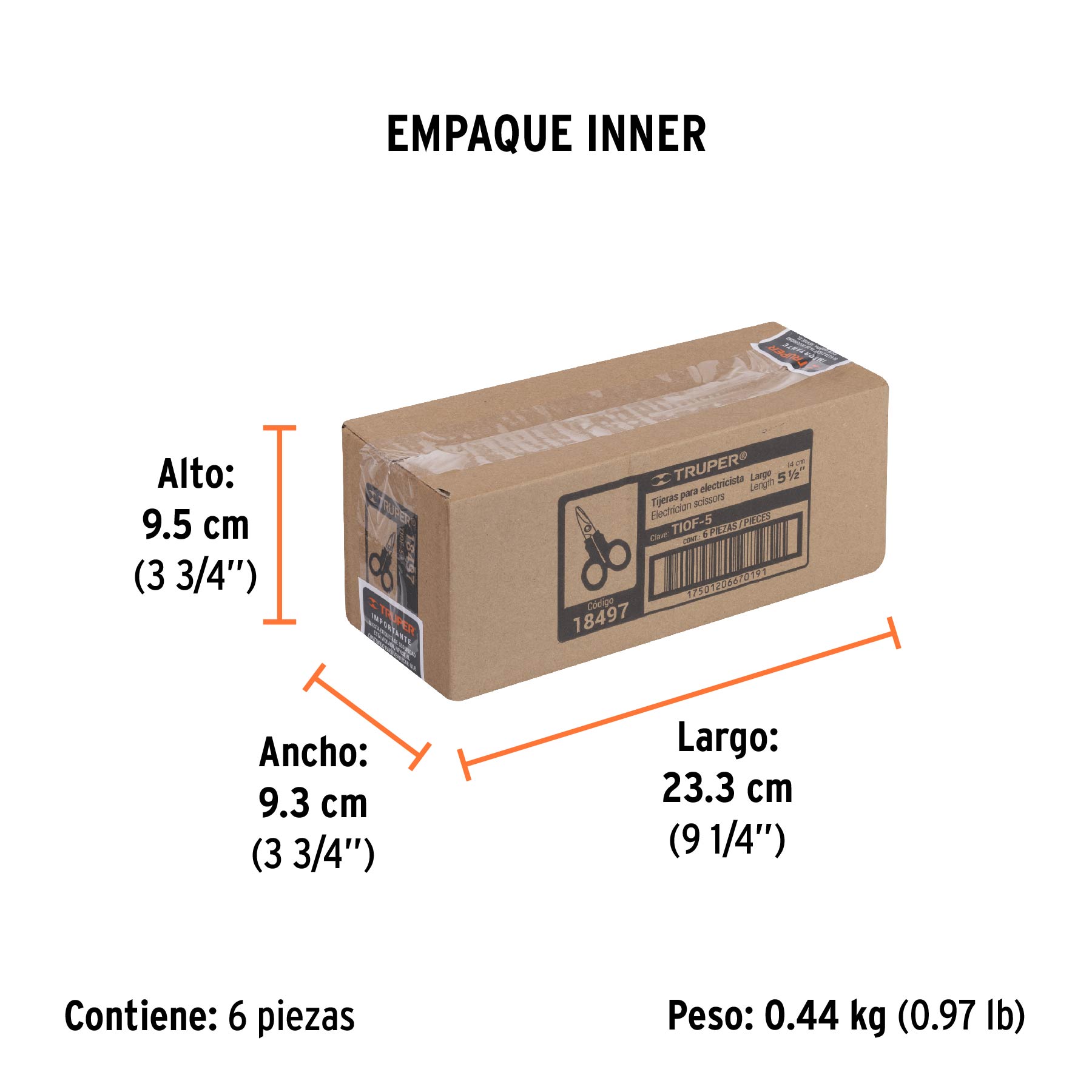 Tijera 5-1/2" para electricista, acero inoxidable, TRUPER - Empaque