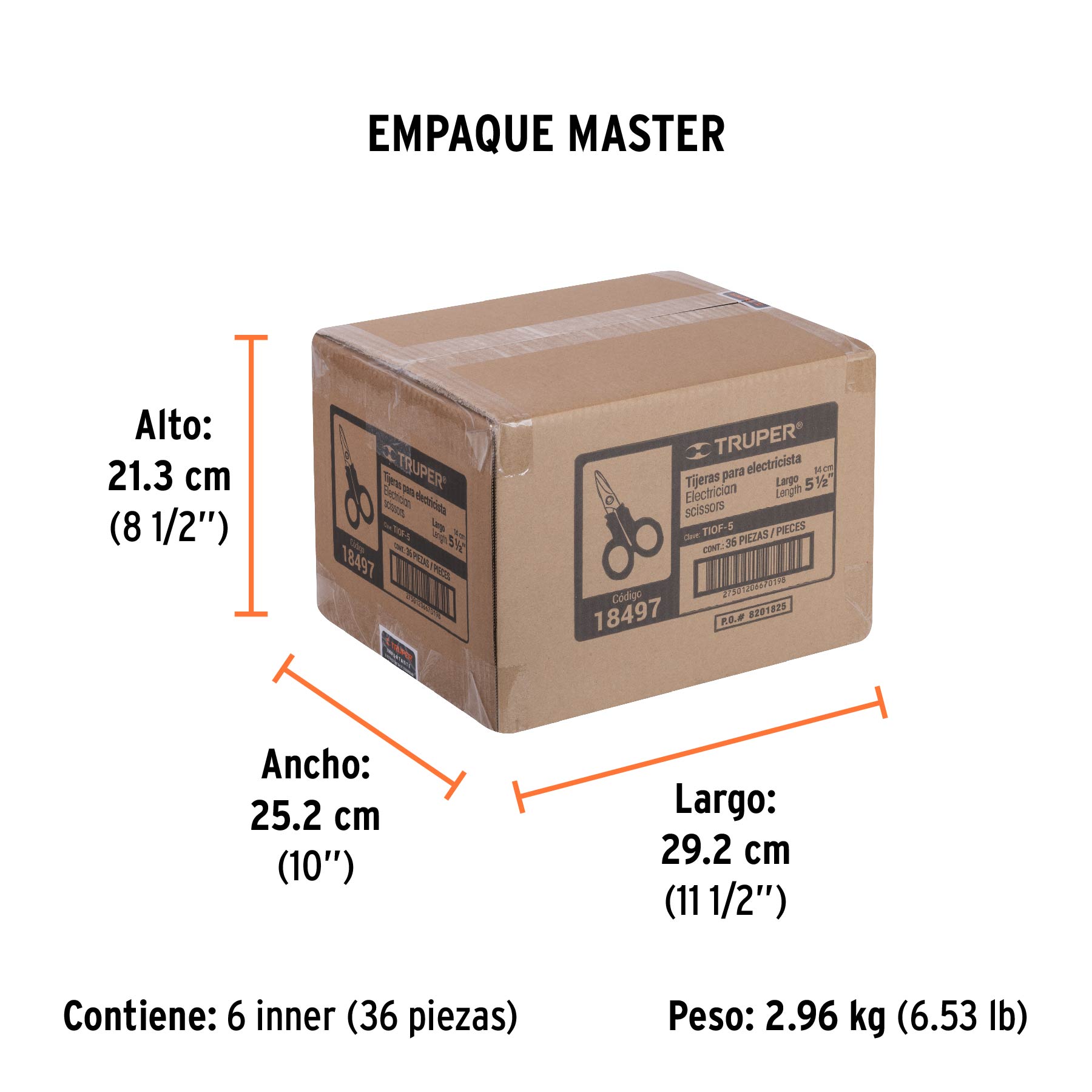 Tijera 5-1/2" para electricista, acero inoxidable, TRUPER - Empaque