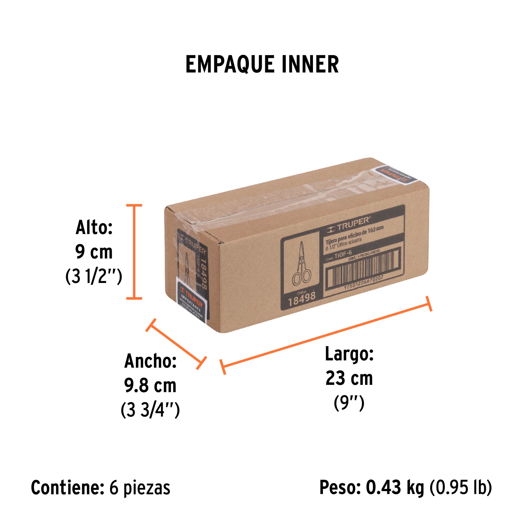 Tijera 6-1/2" para oficina, de acero inoxidable, TRUPER - Empaque