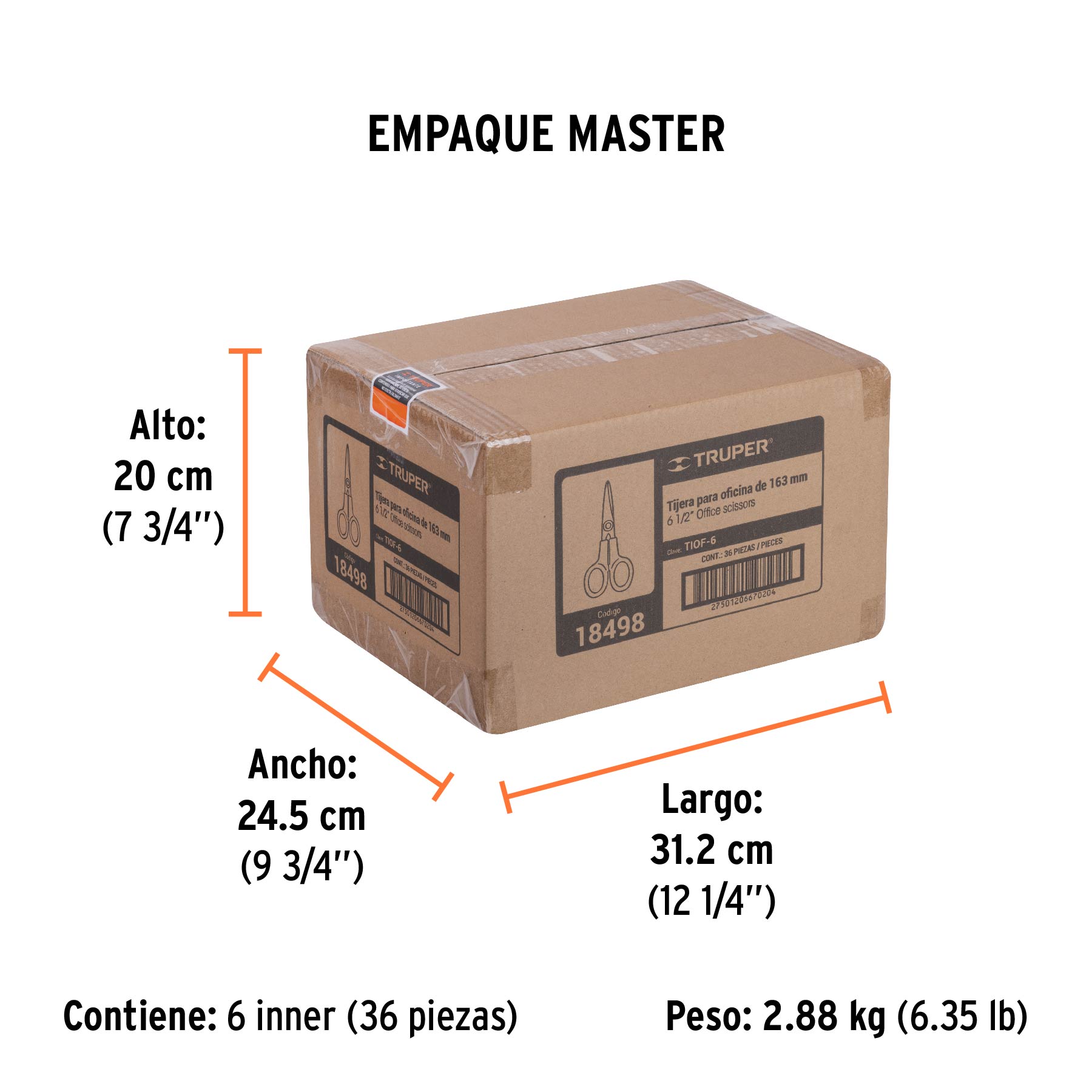 Tijera 6-1/2" para oficina, de acero inoxidable, TRUPER - Empaque