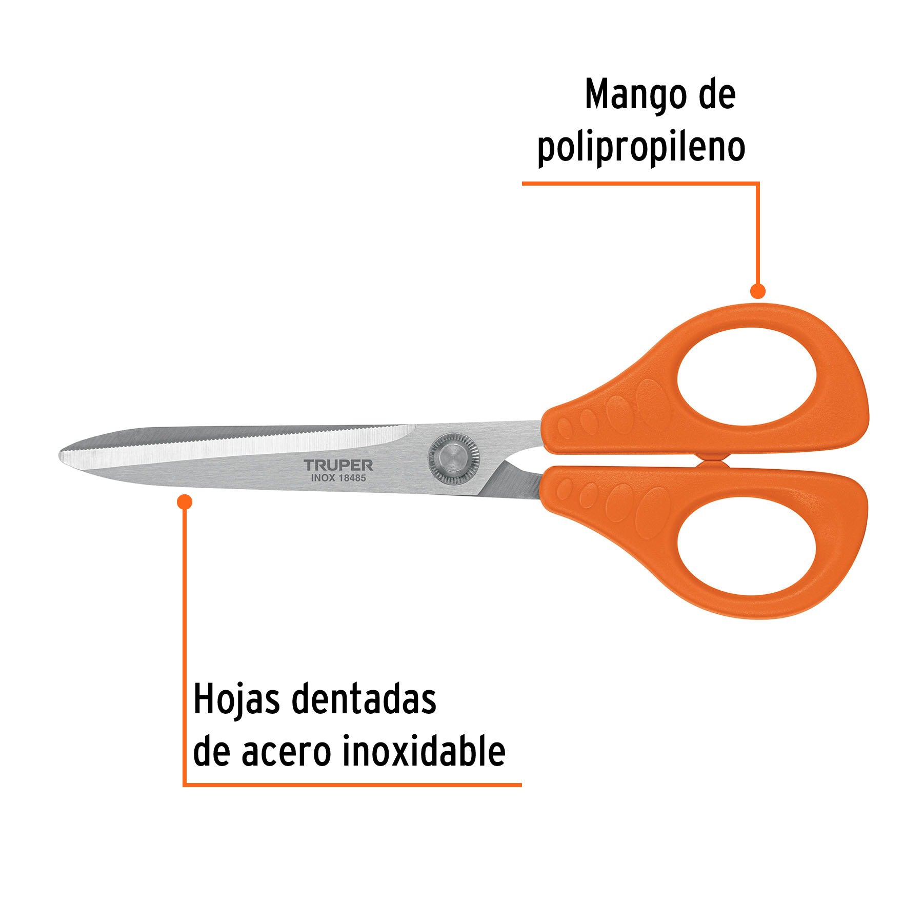 Tijera 8" para oficina, de acero inoxidable, TRUPER