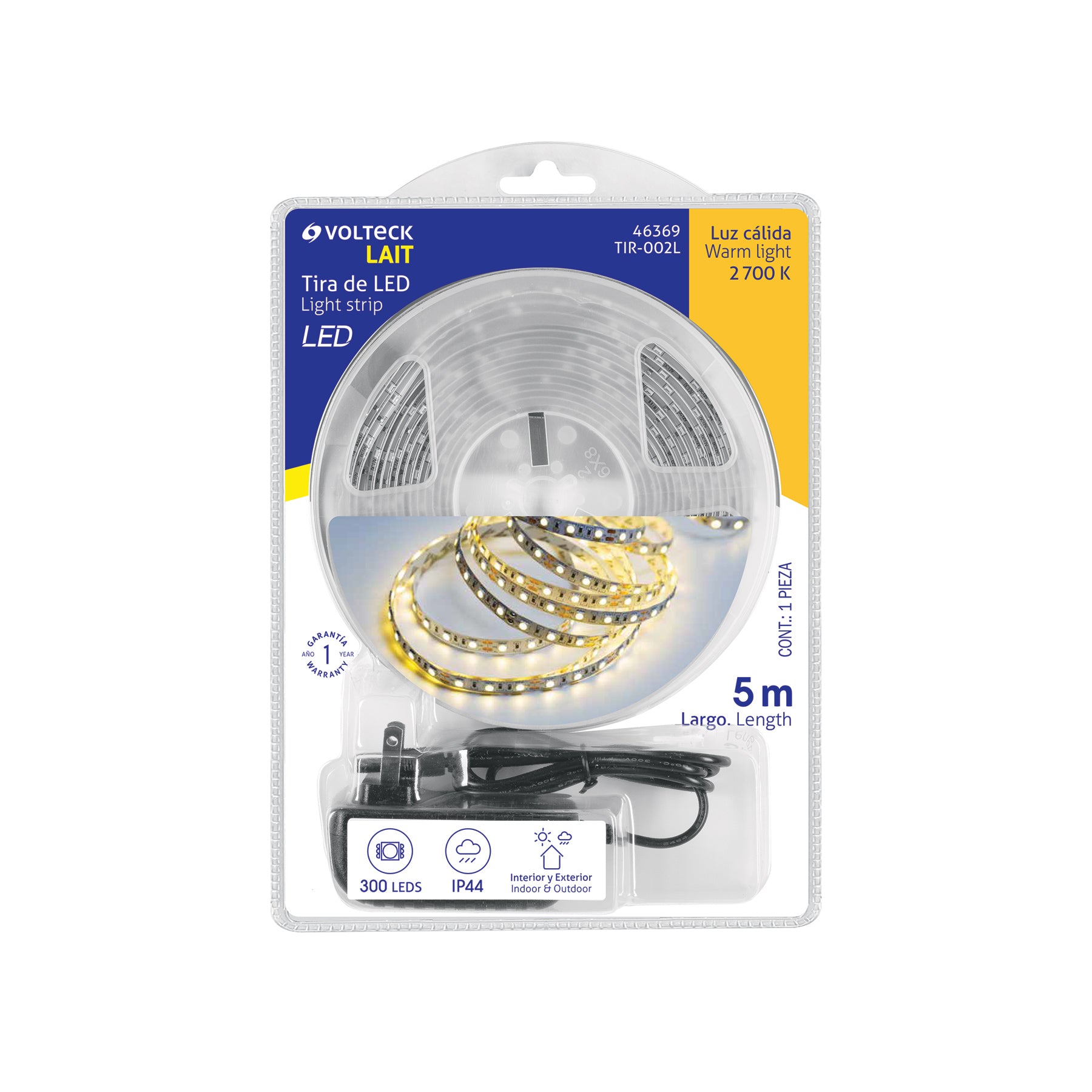 Tira LED 18 W para interior y exterior, 5 m, ámbar, VOLTECK