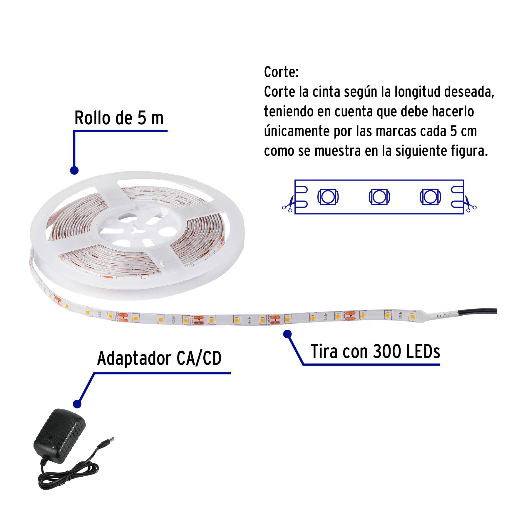 Tira LED 18 W para interior y exterior, 5 m, ámbar, VOLTECK