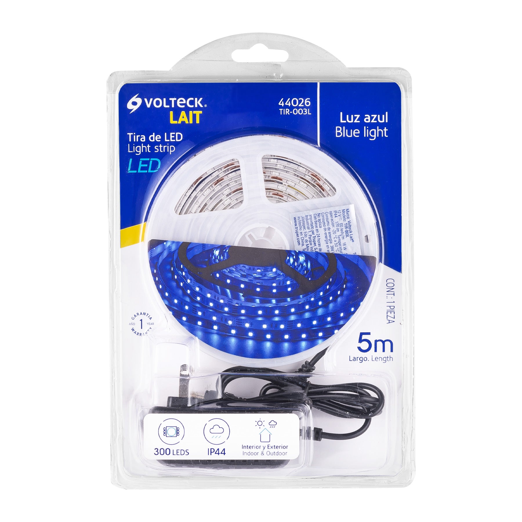 Tira LED 16 W para interior y exterior, 5 m, azul, VOLTECK