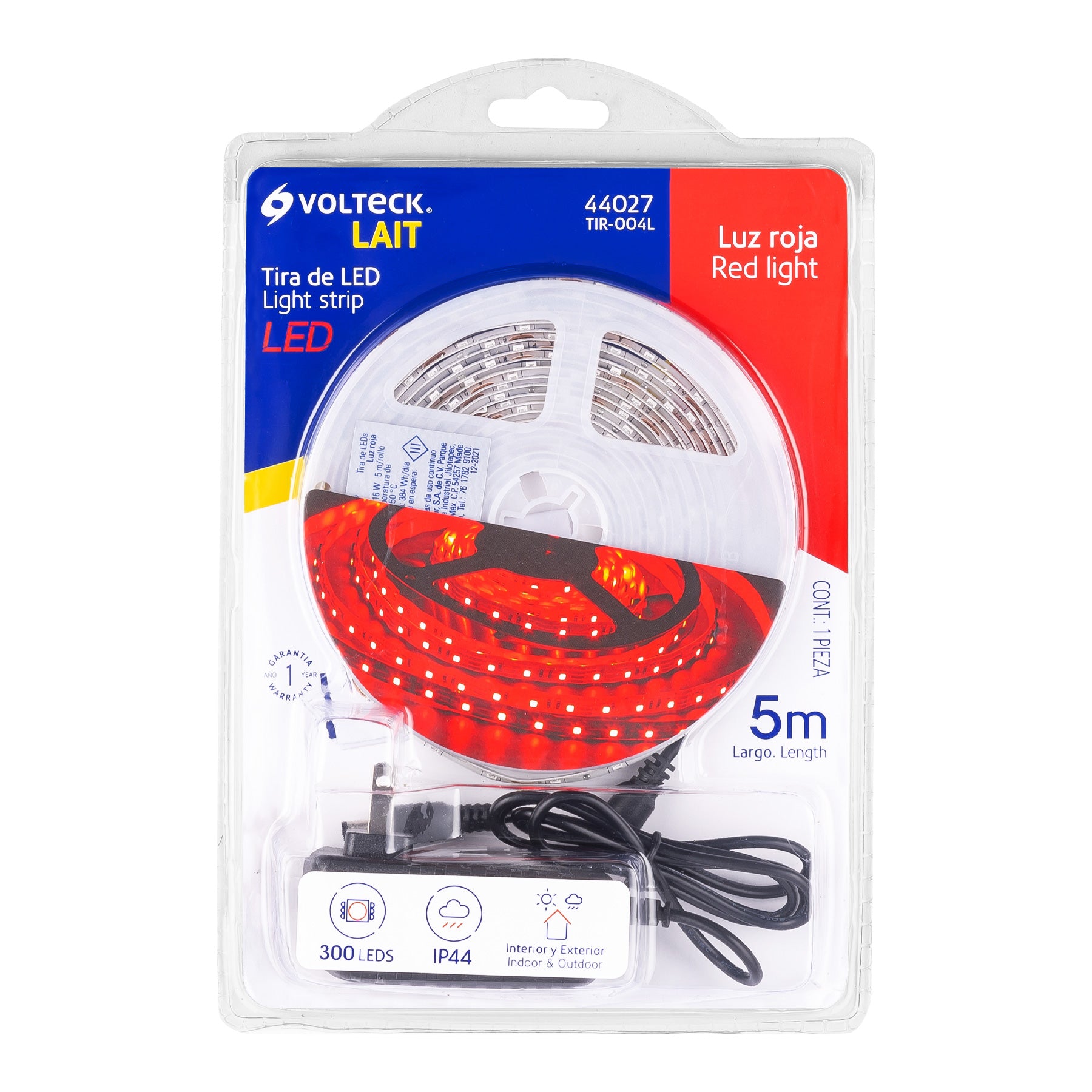 Tira LED 16 W para interior y exterior, 5 m, rojo, VOLTECK