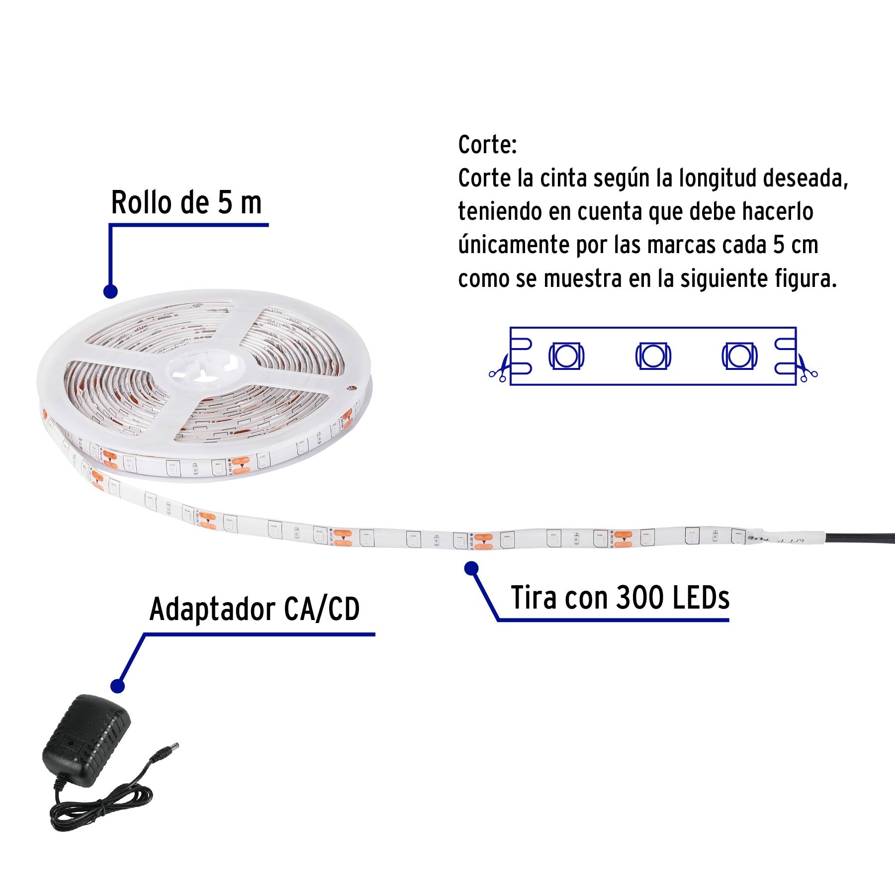 Tira LED 16 W para interior y exterior, 5 m, rojo, VOLTECK