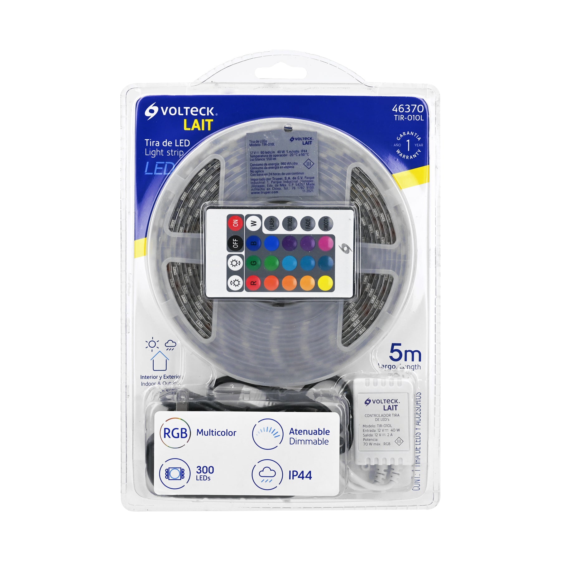 Tira LED 40 W para interior y exterior, 5 m, RGB, VOLTECK
