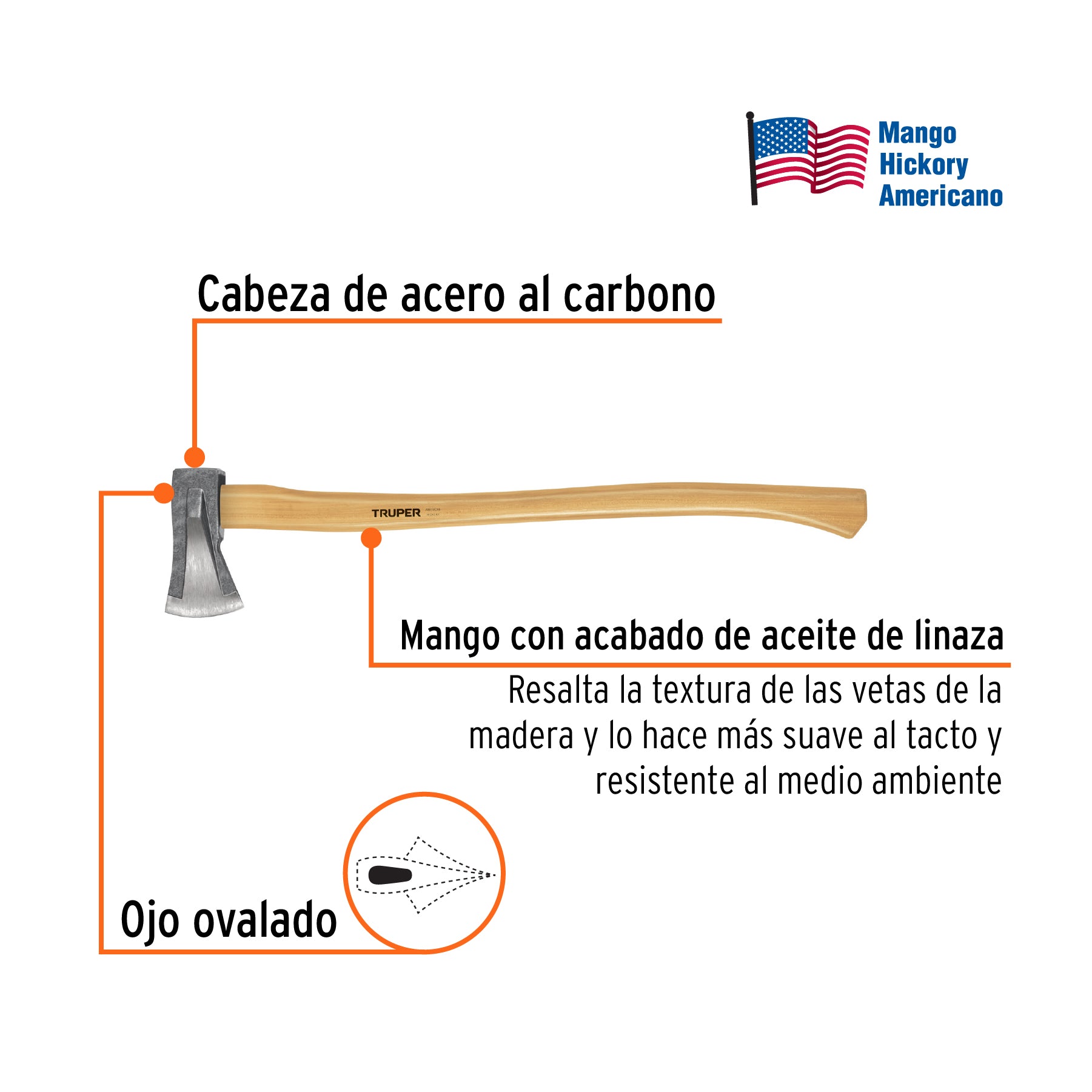 Hacha para rajar madera 2-1/4 lb, mango hickory 28", TRUPER