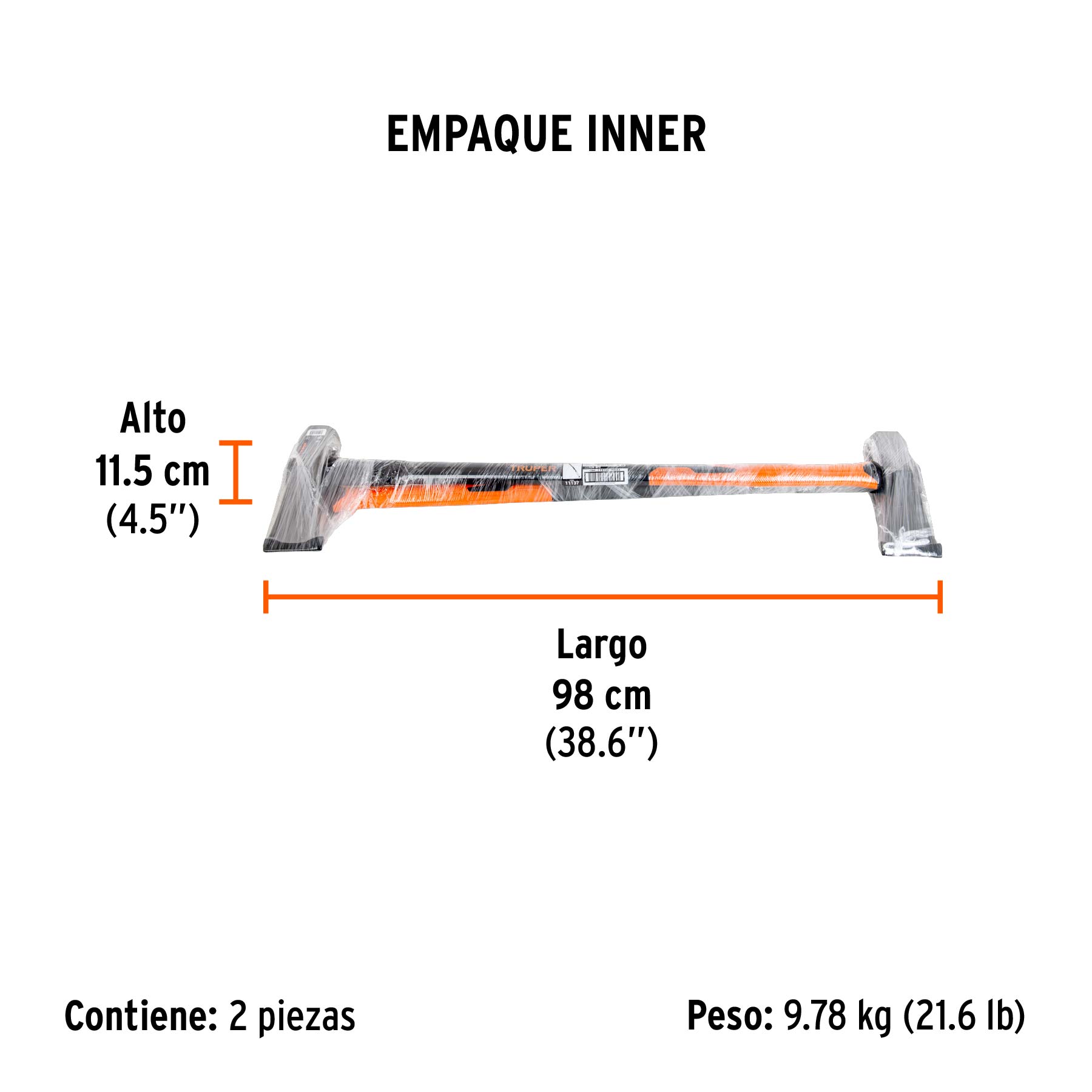 Hacha para rajar madera 8 lbs, mango fibra de vidrio 36" - Empaque