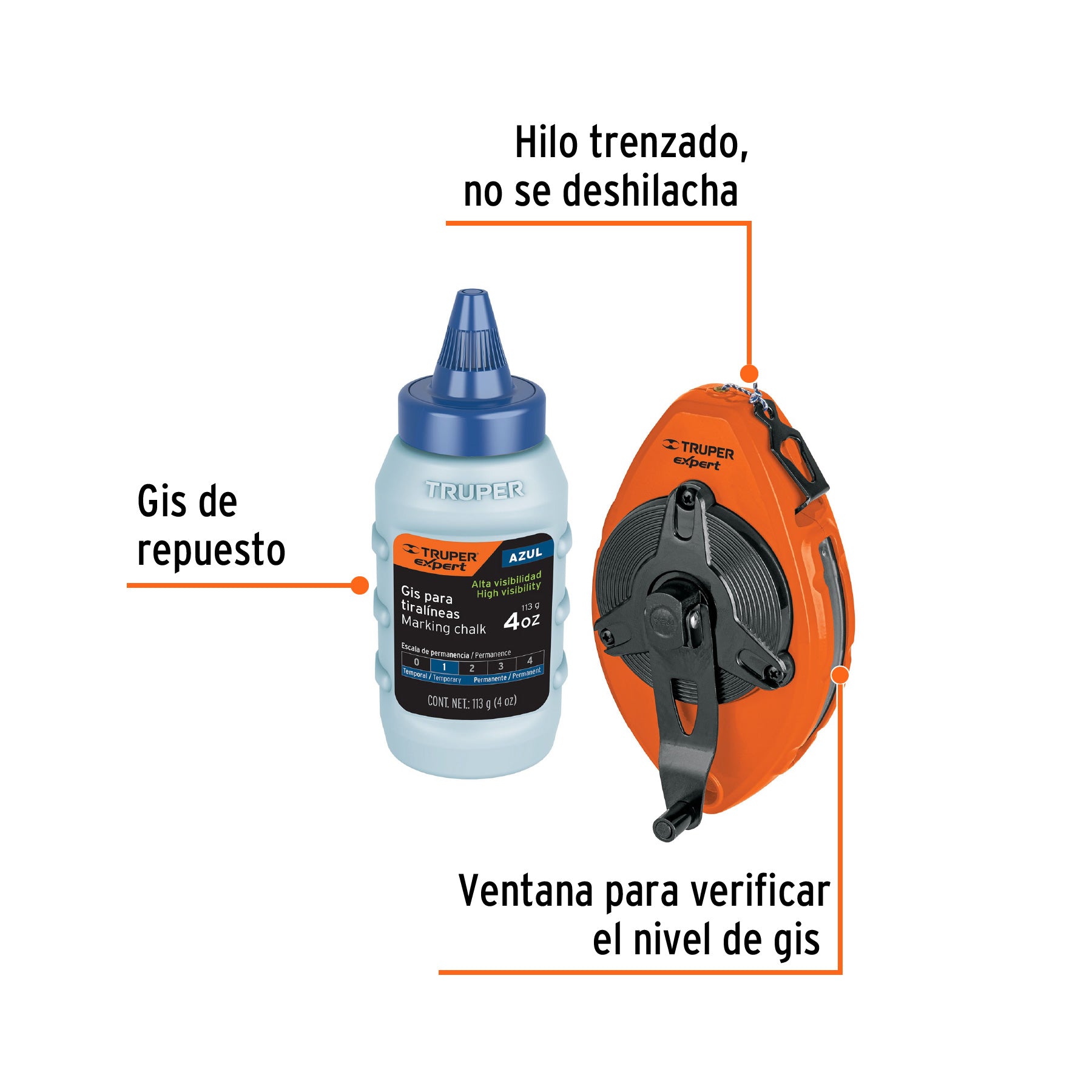 Tiralíneas metálico con gis, uso rudo, 30 m (100 ft), EXPERT