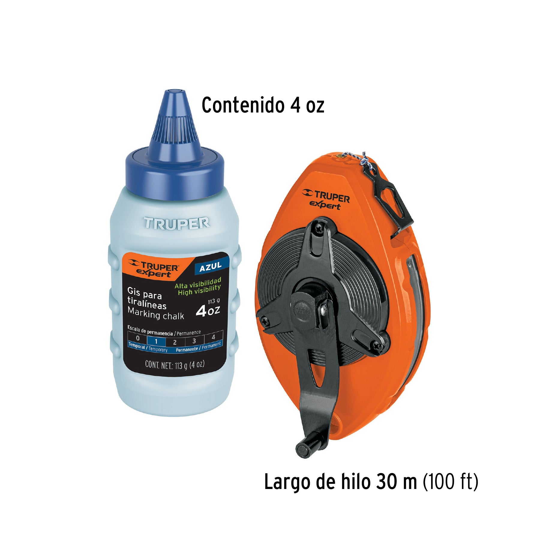 Tiralíneas metálico con gis, uso rudo, 30 m (100 ft), EXPERT