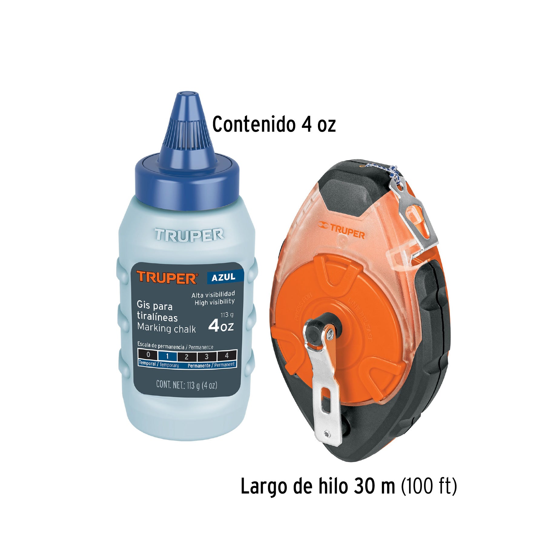 Tiralíneas profesional plástico con gis, 30m(100 ft), TRUPER