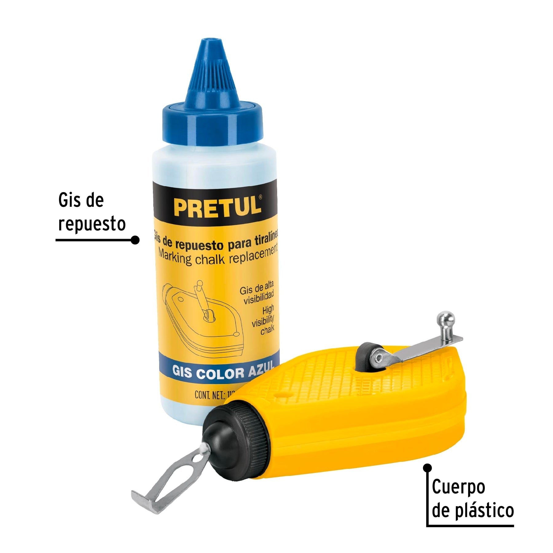 Tiralíneas plástico con gis 15 m (50 ft), PRETUL