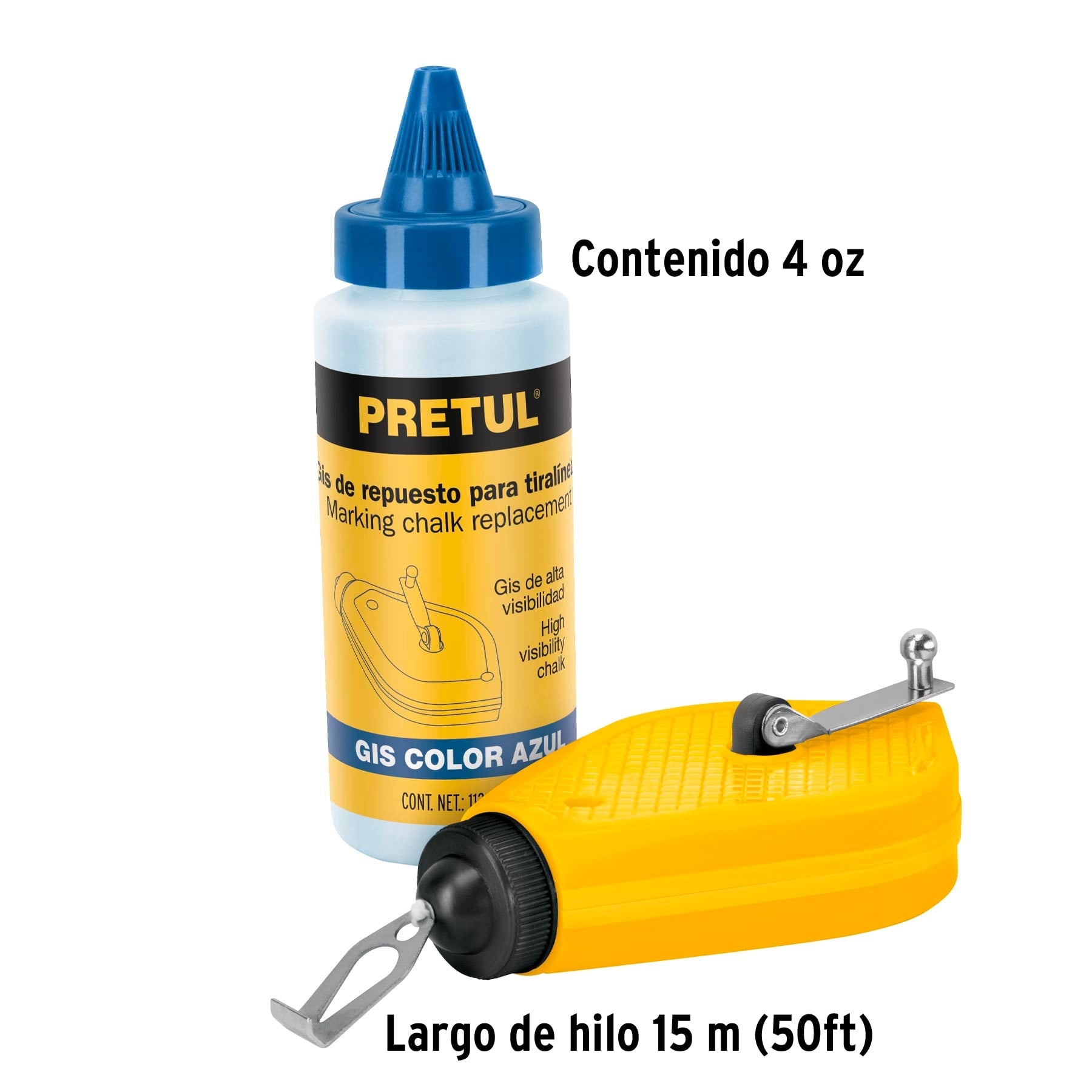 Tiralíneas plástico con gis 15 m (50 ft), PRETUL