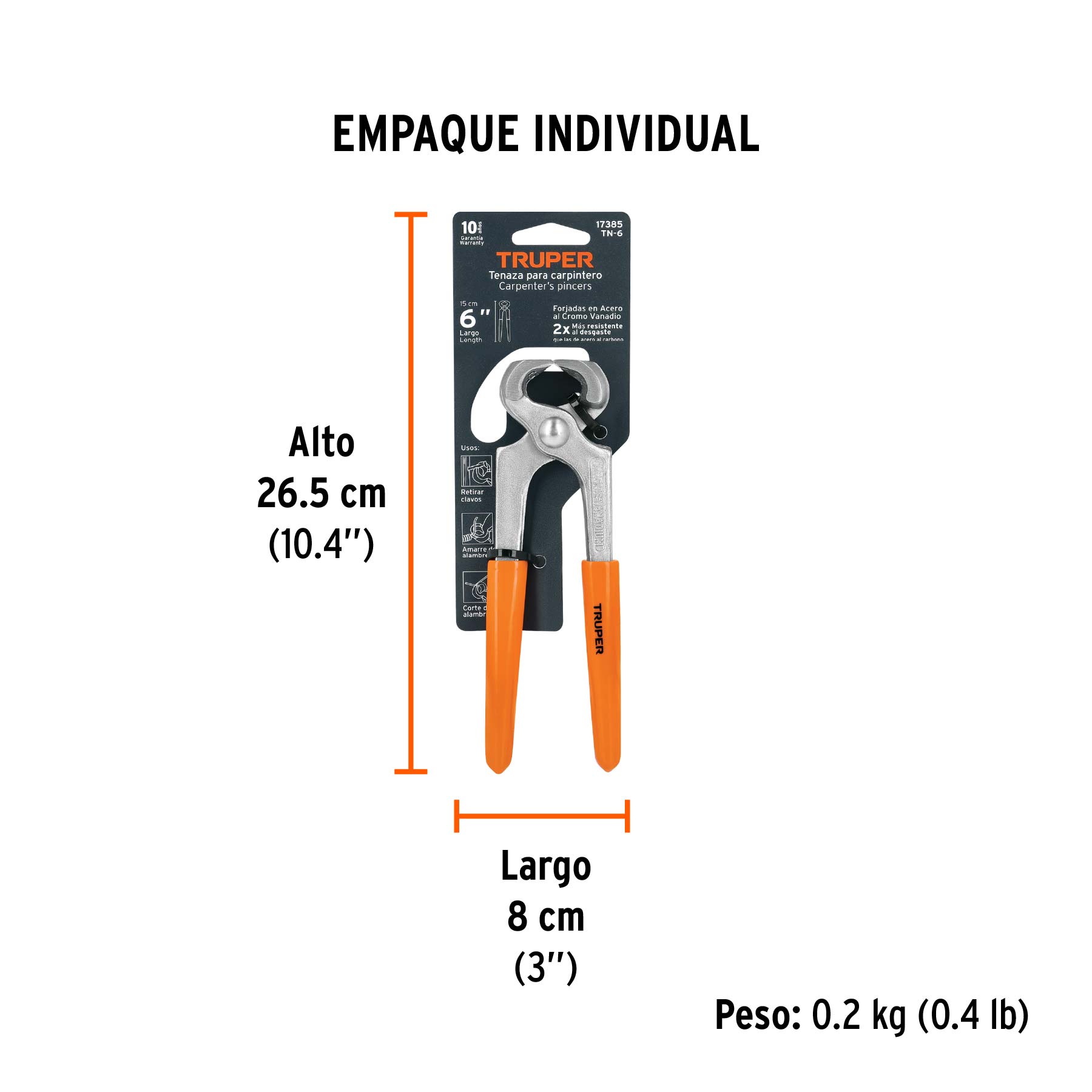 Tenaza para carpintero 6", TRUPER - Empaque