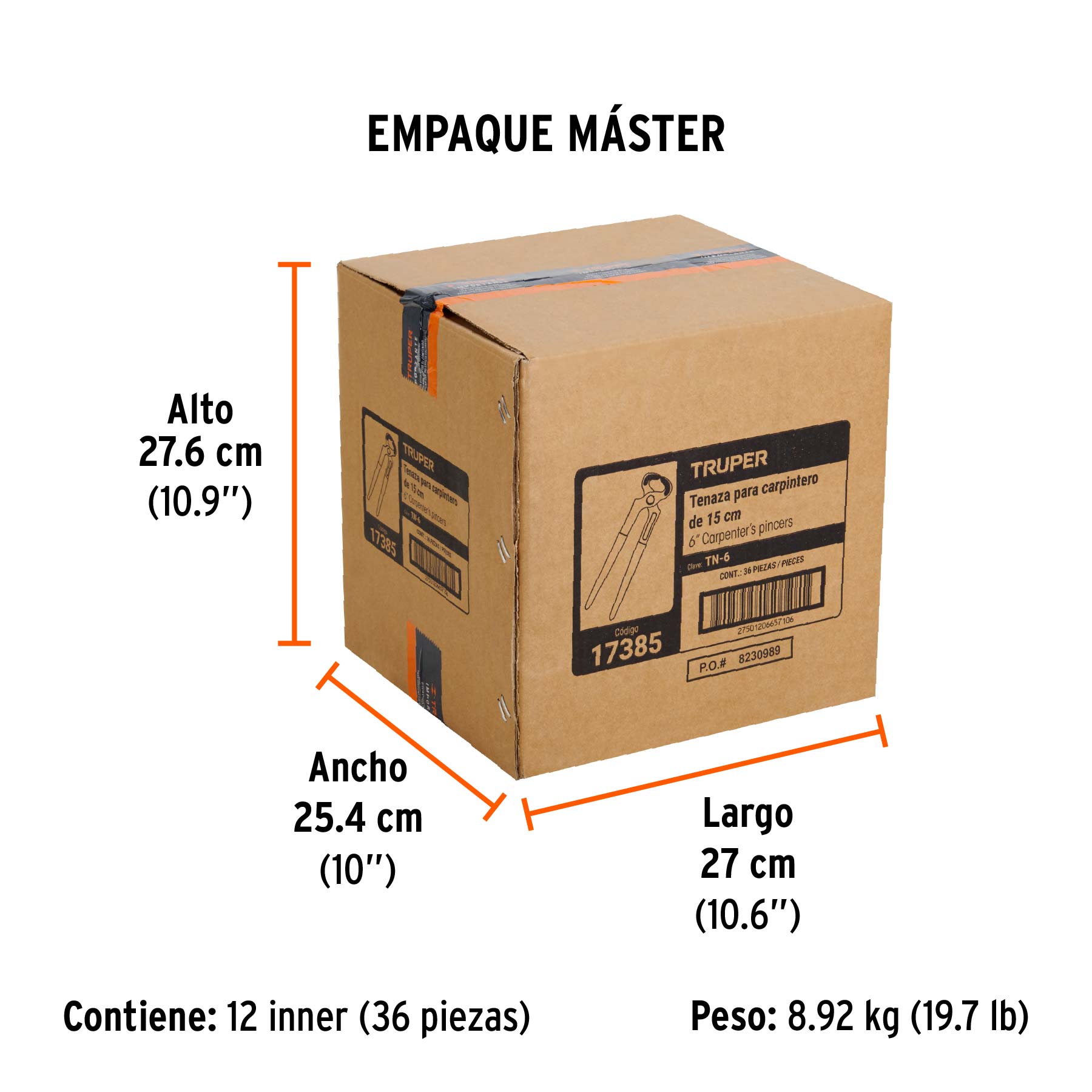 Tenaza para carpintero 6", TRUPER - Empaque