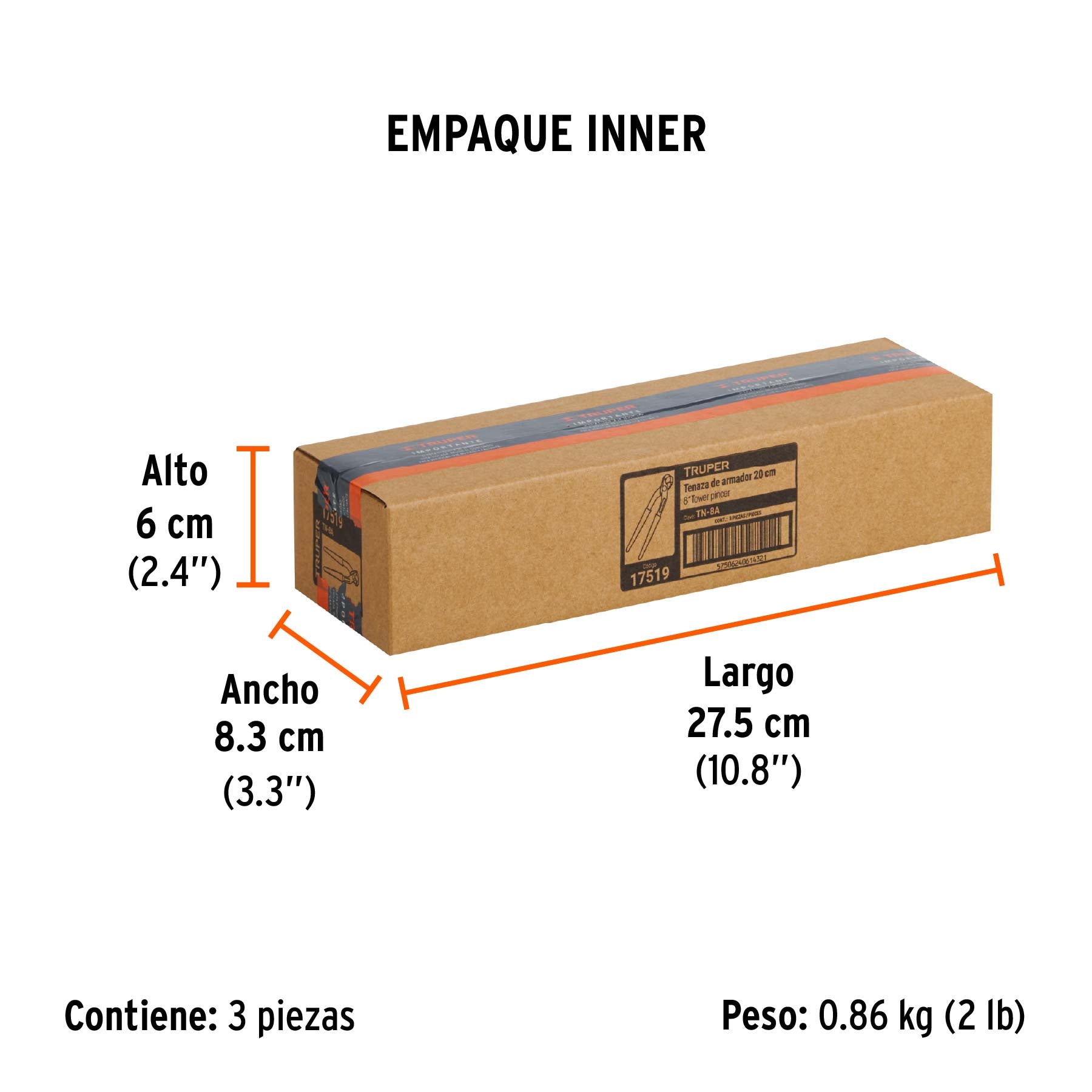 Tenaza de armador 8", TRUPER - Empaque