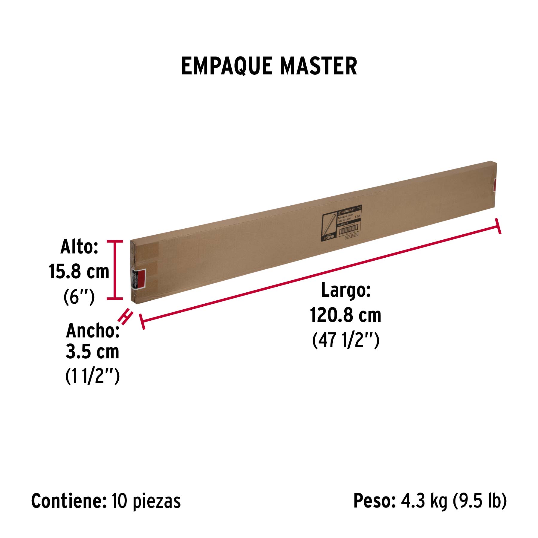 Tubo ovalado para clóset, 1.2 m, acero cromado, HERMEX - Empaque
