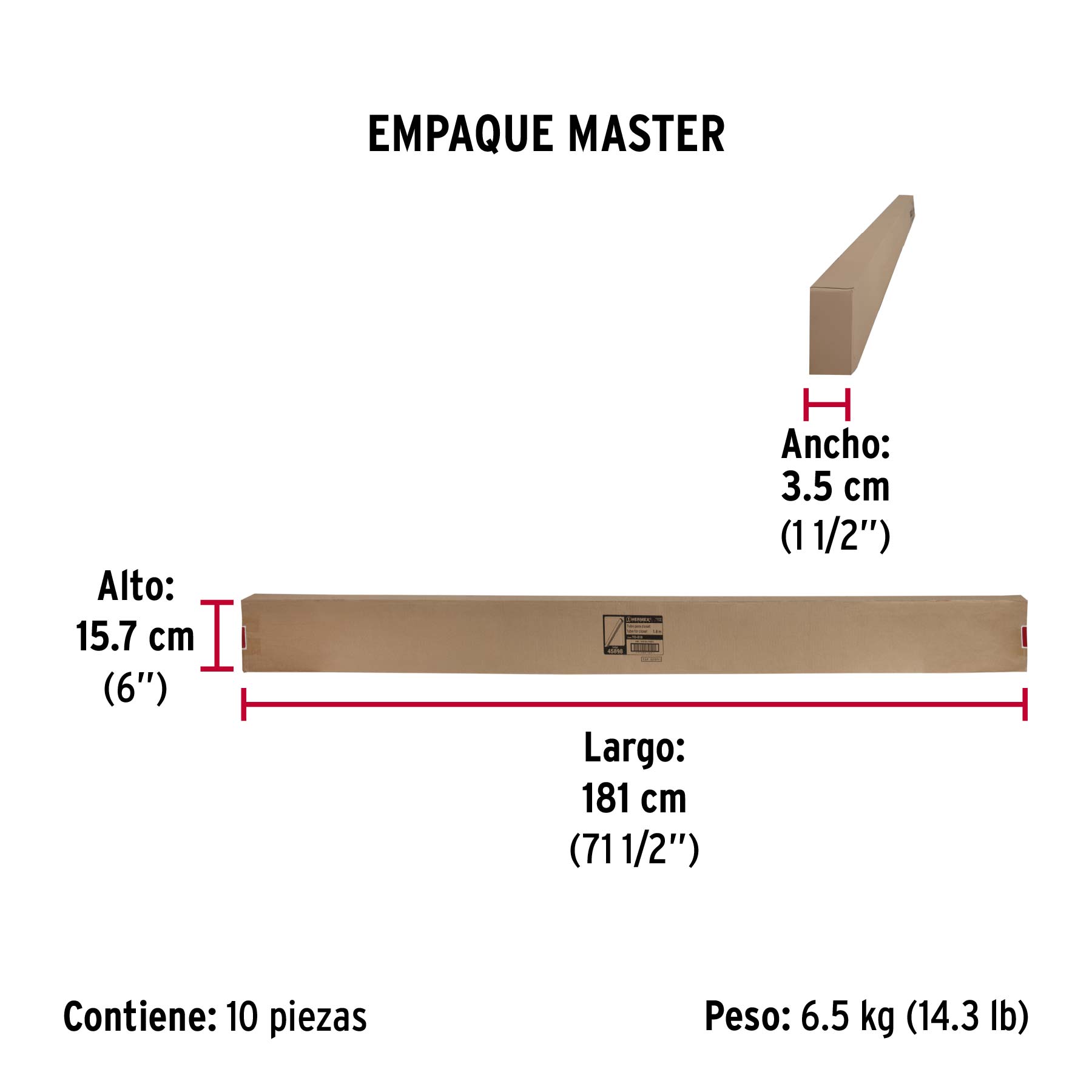 Tubo ovalado para clóset,1.8 m, acero cromado, HERMEX - Empaque