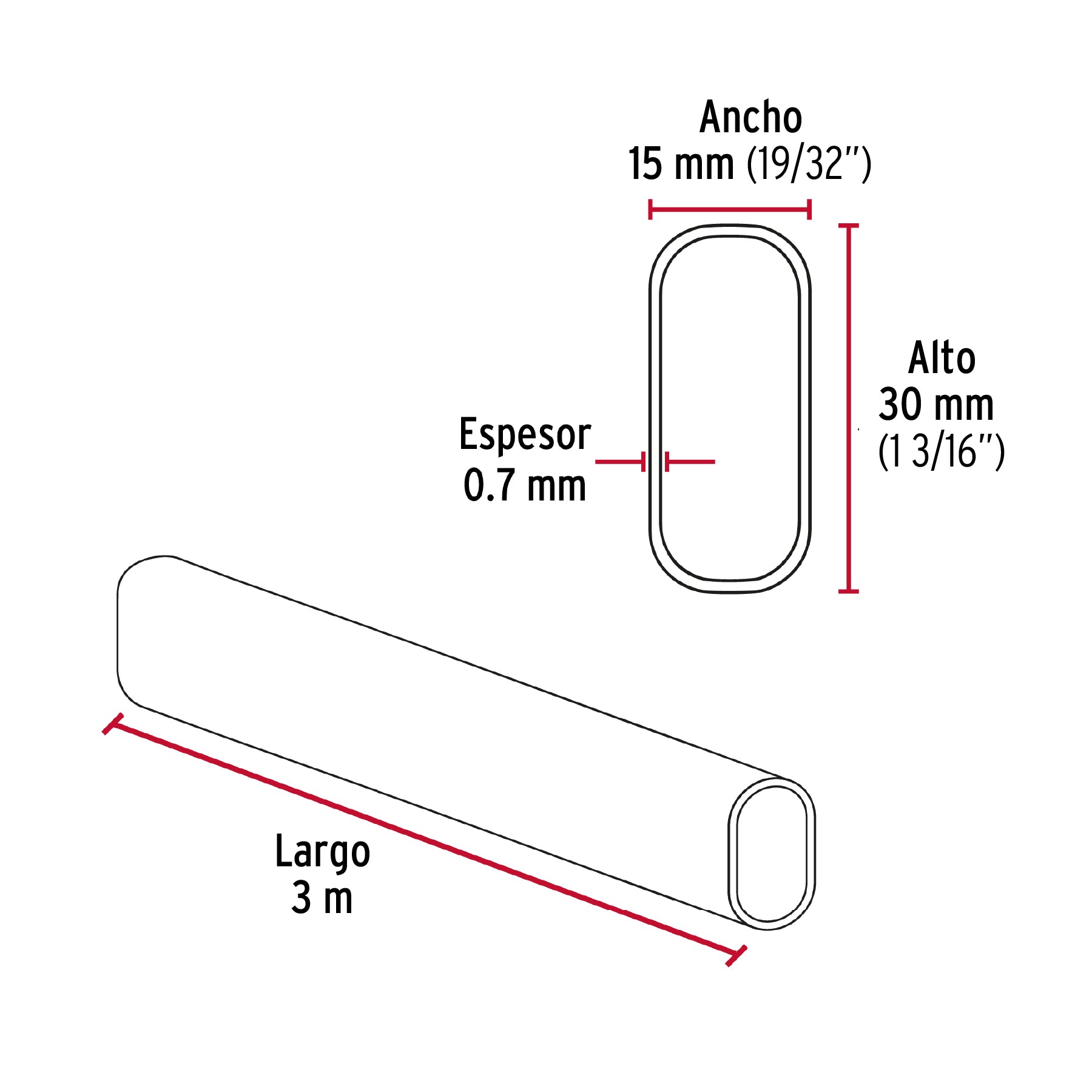 Tubo ovalado de 3.0 m negro para closet, HERMEX