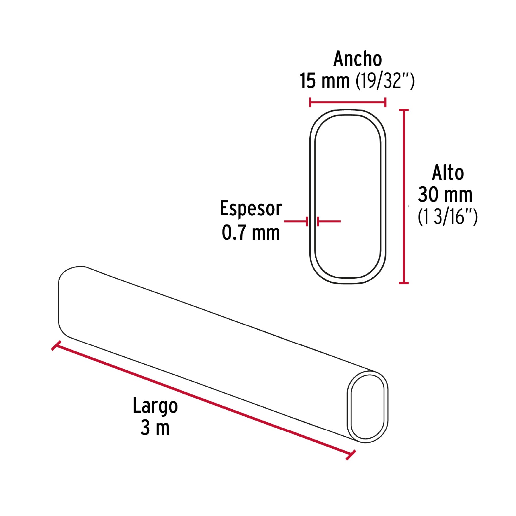 Tubo ovalado para clóset, 3 m, aluminio, HERMEX