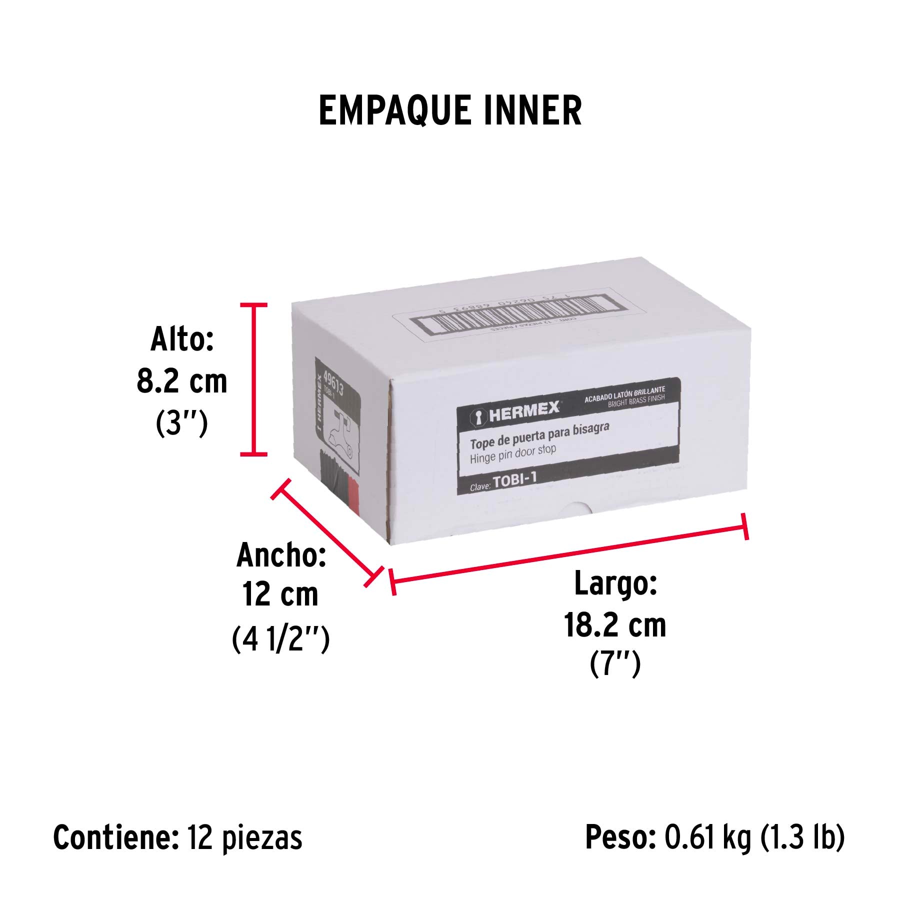 Tope de puerta para bisagra, acabado latón brillante, HERMEX - Empaque