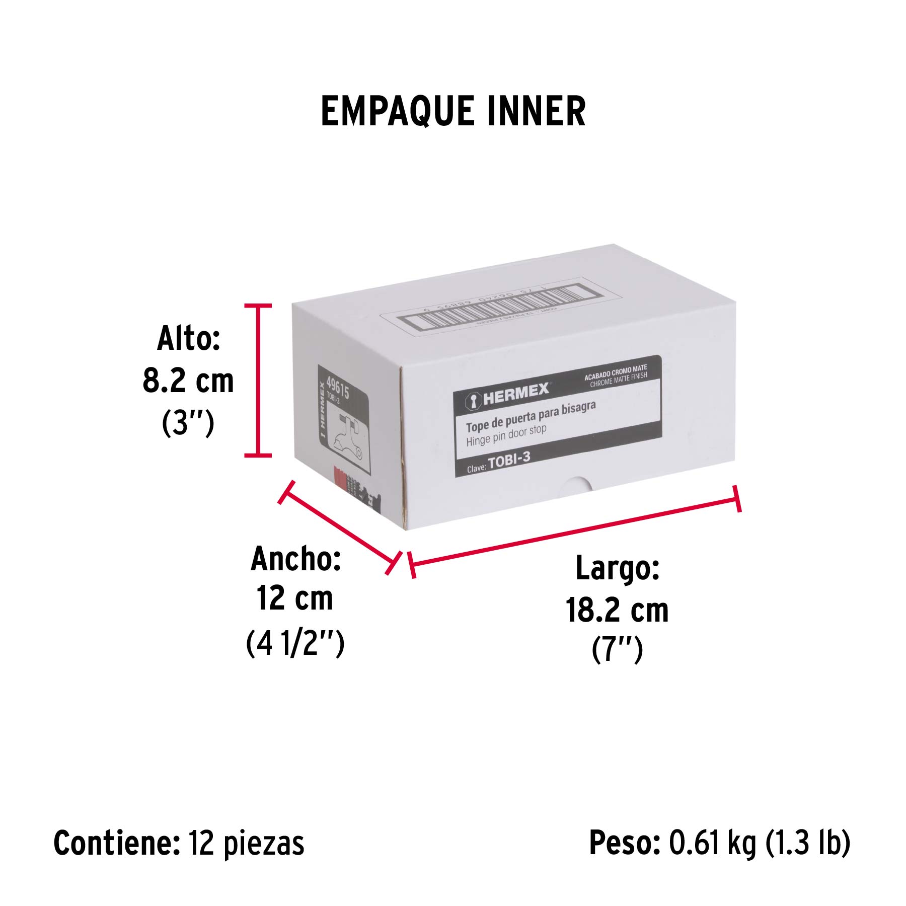 Tope de puerta para bisagra, acabado cromo mate, HERMEX - Empaque
