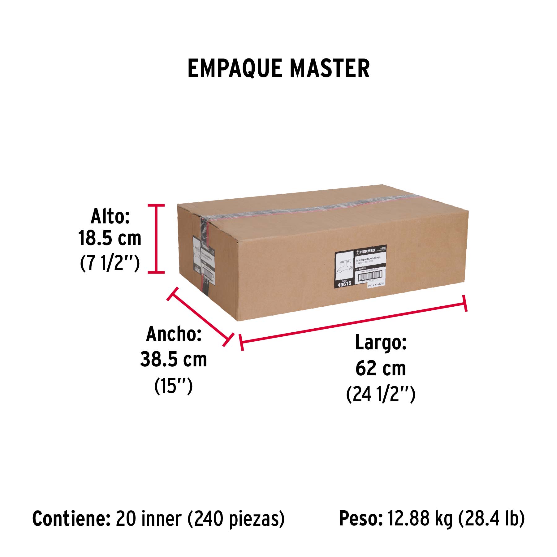 Tope de puerta para bisagra, acabado cromo mate, HERMEX - Empaque