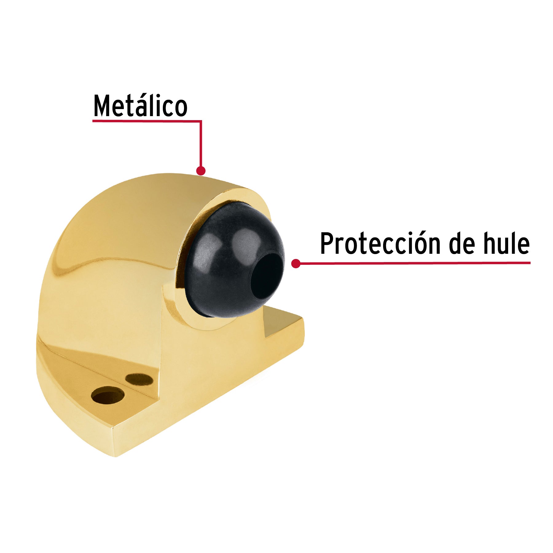 Tope tipo codo para puerta, acabado latón brillante, HERMEX