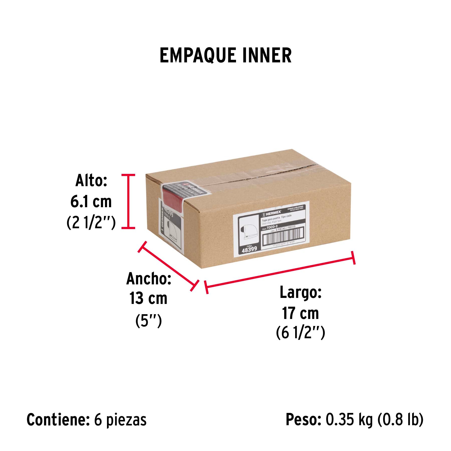 Tope tipo codo para puerta, acabado latón antiguo, HERMEX - Empaque