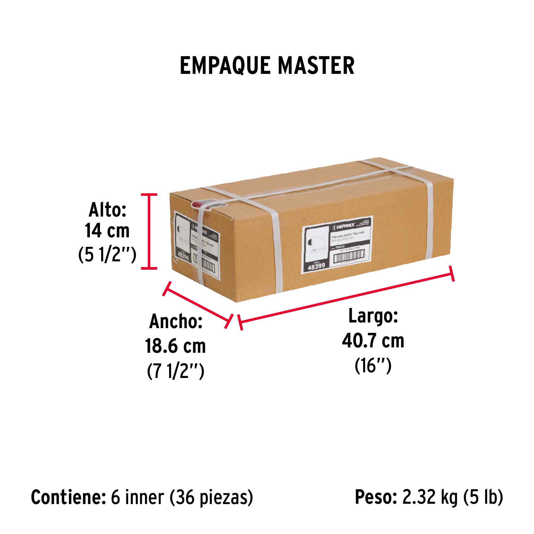 Tope tipo codo para puerta, acabado latón antiguo, HERMEX - Empaque