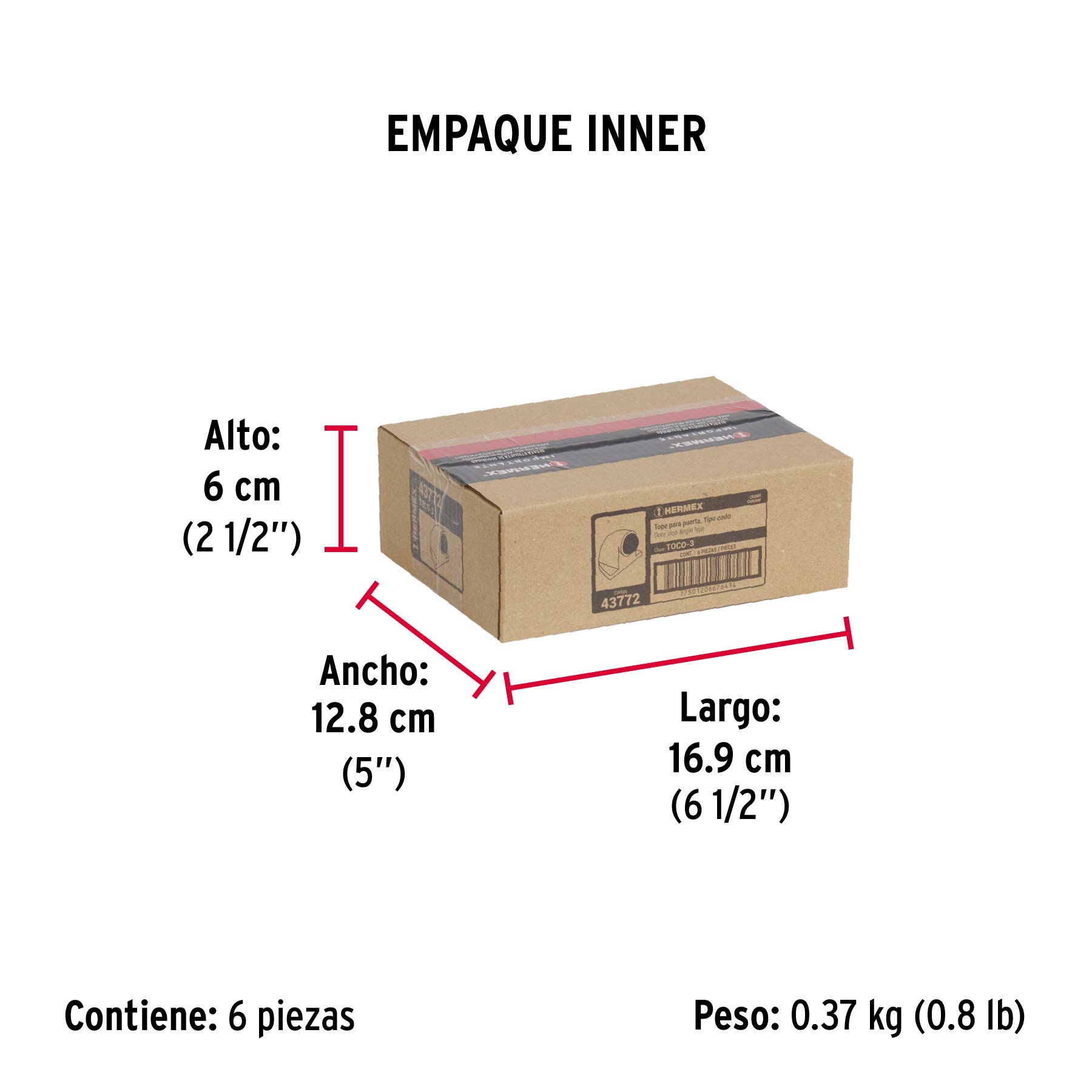 Tope tipo codo para puerta, acabado cromo, HERMEX - Empaque