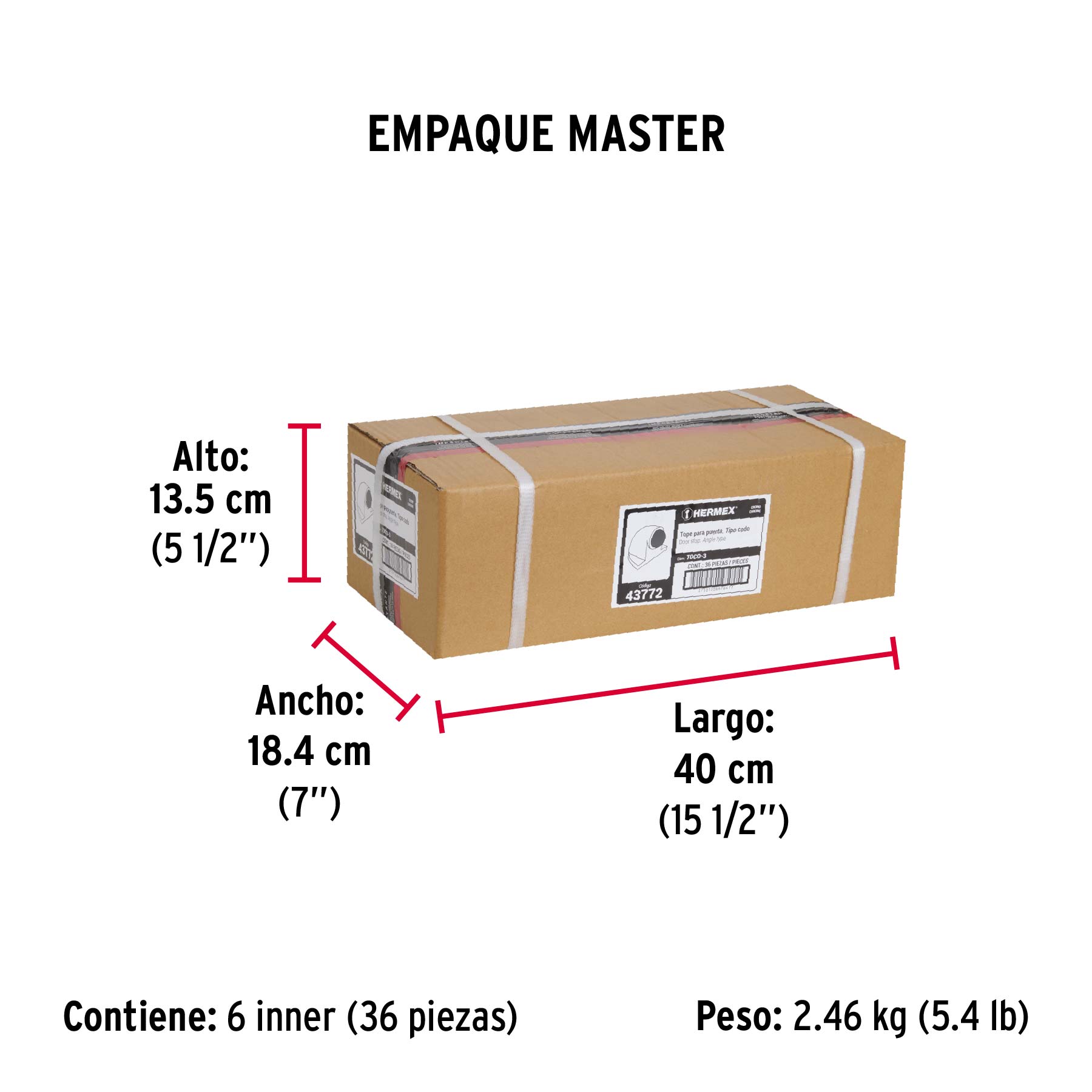 Tope tipo codo para puerta, acabado cromo, HERMEX - Empaque