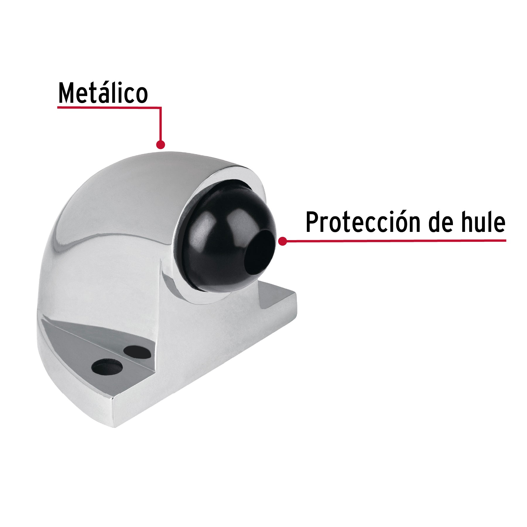 Tope tipo codo para puerta, acabado cromo, HERMEX