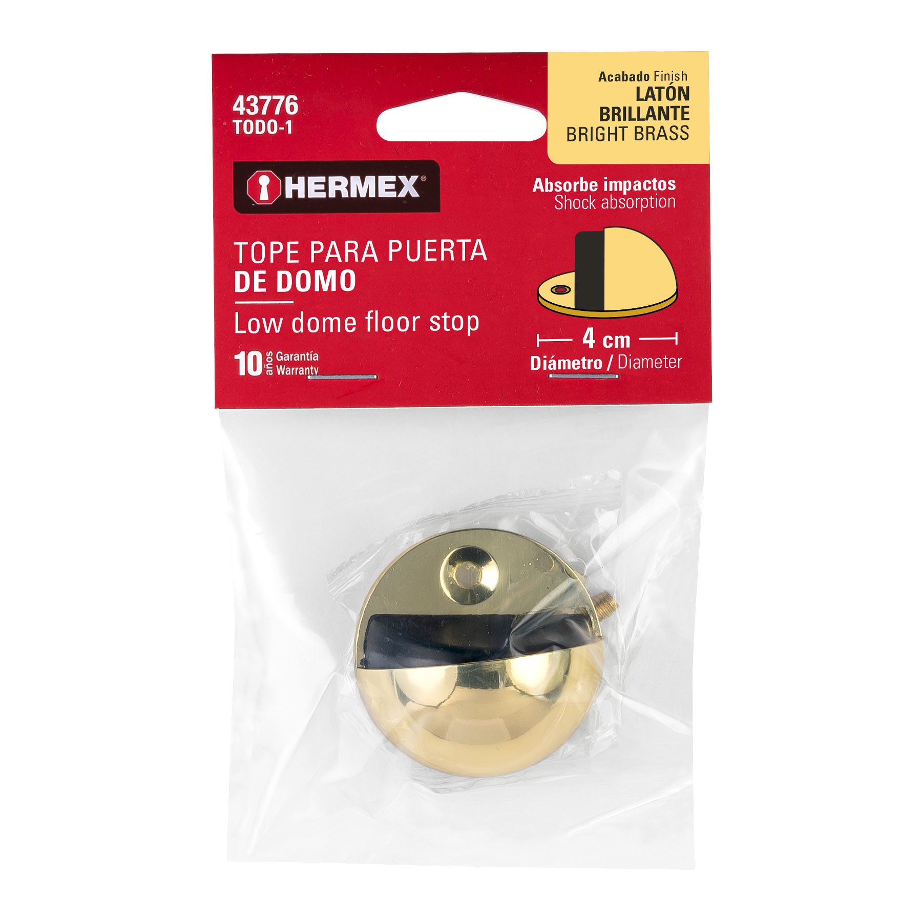 Tope tipo domo para puerta, acabado latón brillante, HERMEX