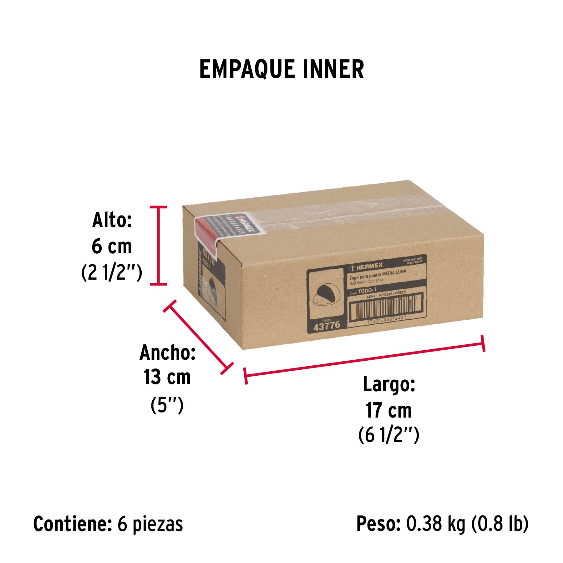 Tope tipo domo para puerta, acabado latón brillante, HERMEX - Empaque