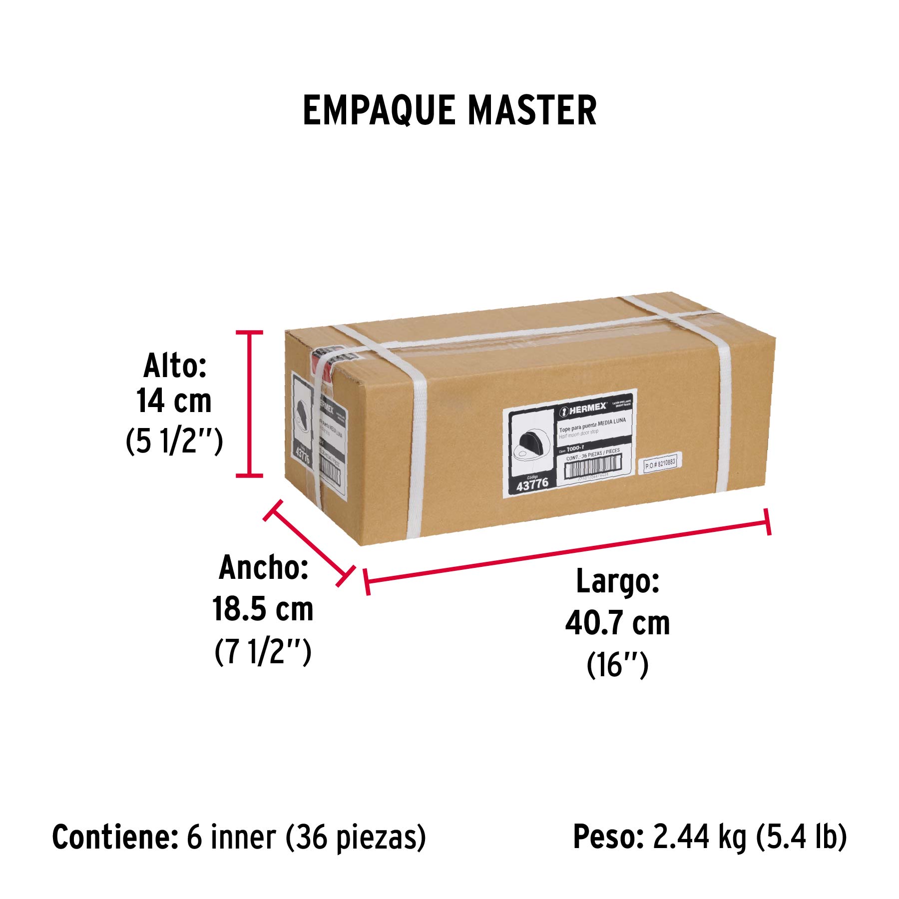 Tope tipo domo para puerta, acabado latón brillante, HERMEX - Empaque
