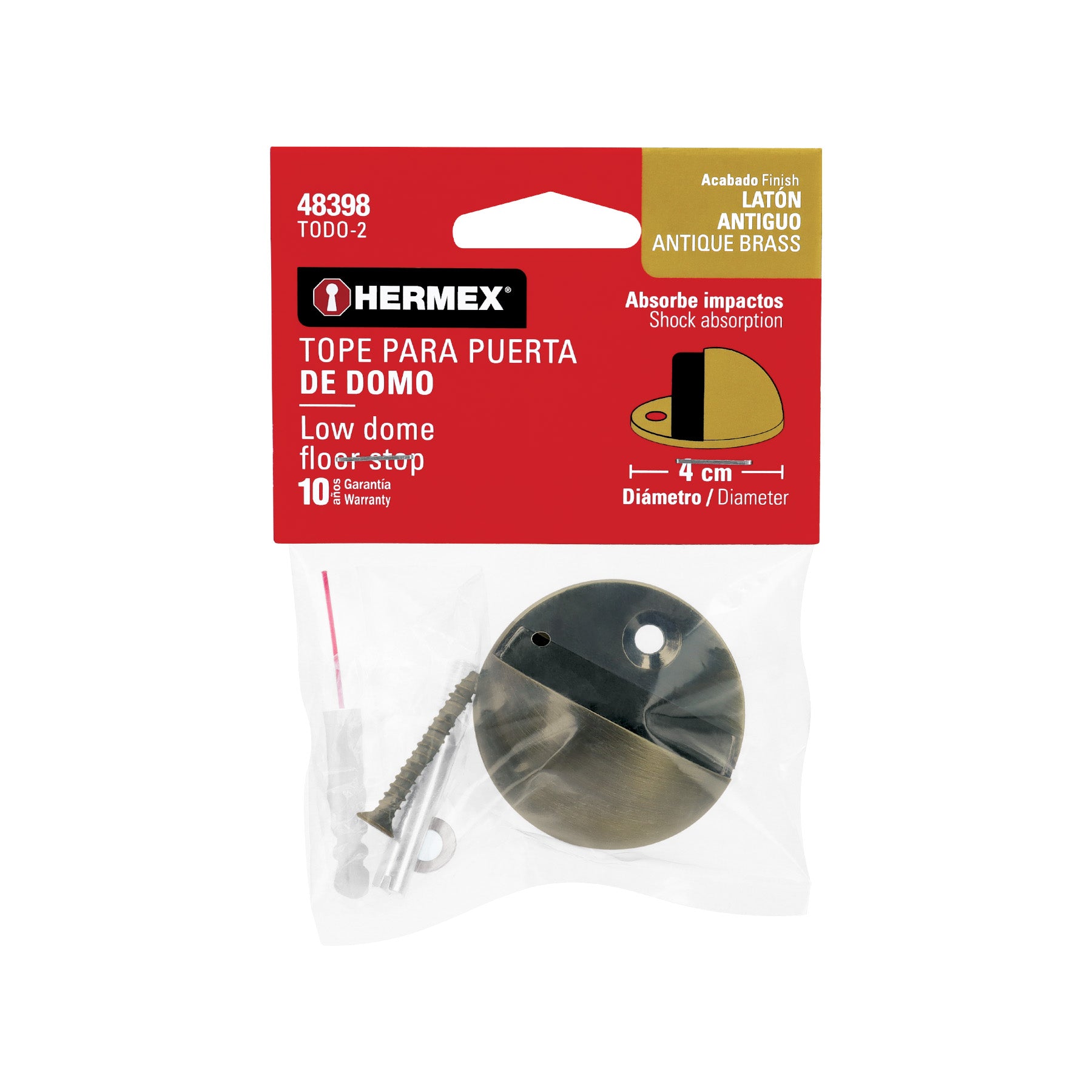 Tope tipo domo para puerta, acabado latón antiguo, HERMEX