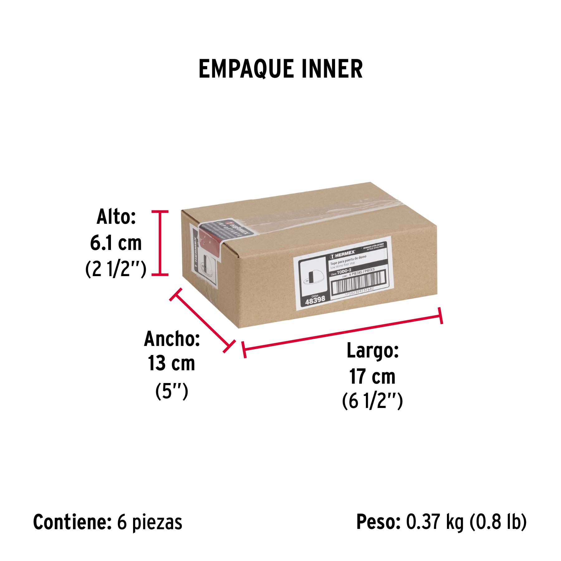 Tope tipo domo para puerta, acabado latón antiguo, HERMEX - Empaque