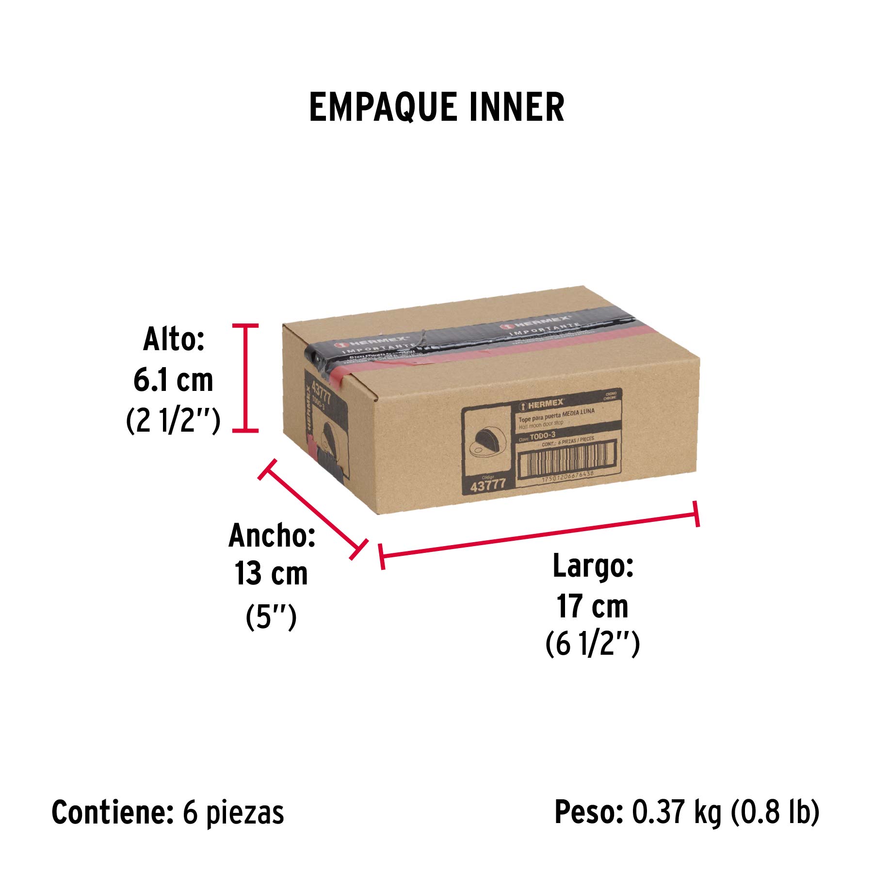 Tope tipo domo para puerta, acabado cromo, HERMEX - Empaque