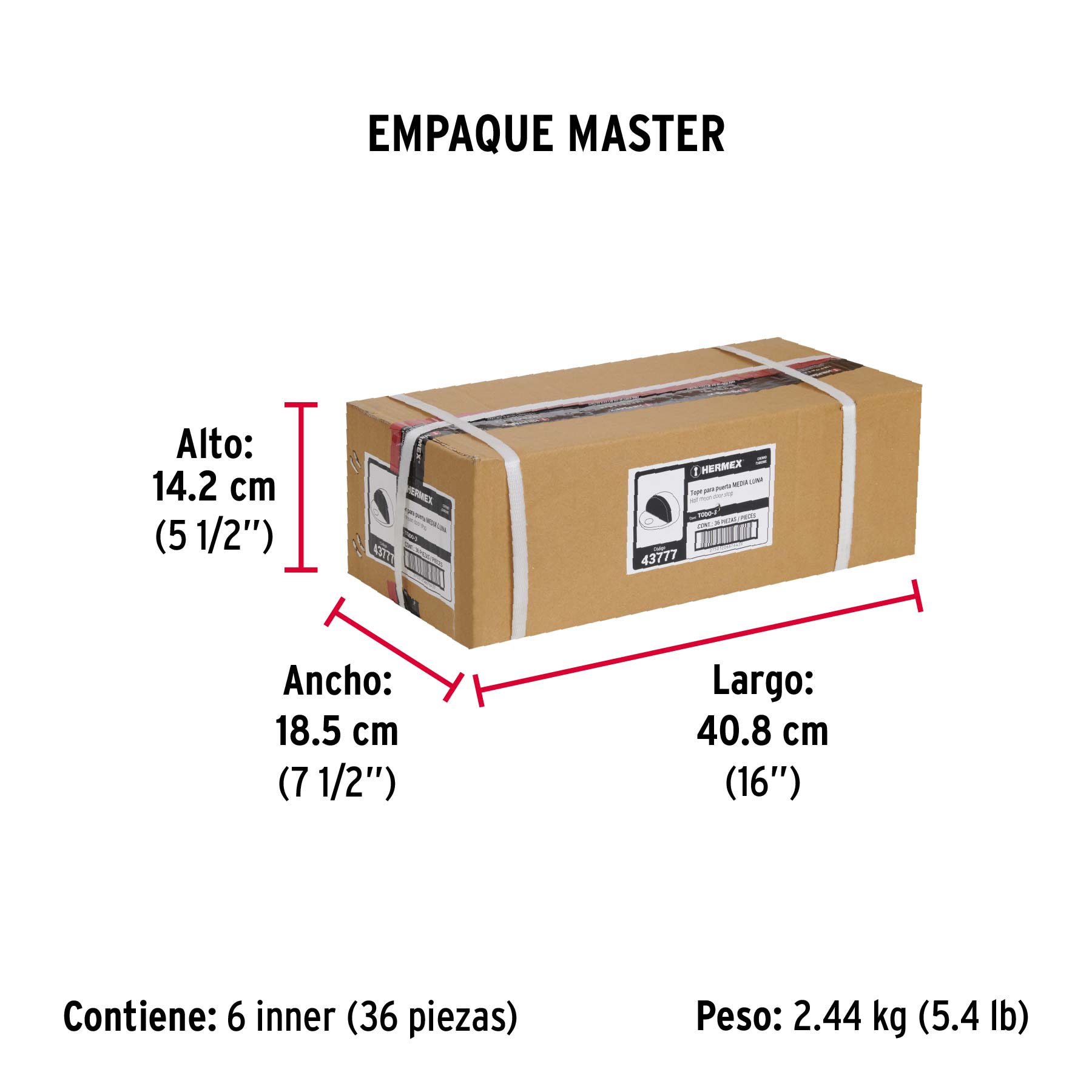 Tope tipo domo para puerta, acabado cromo, HERMEX - Empaque