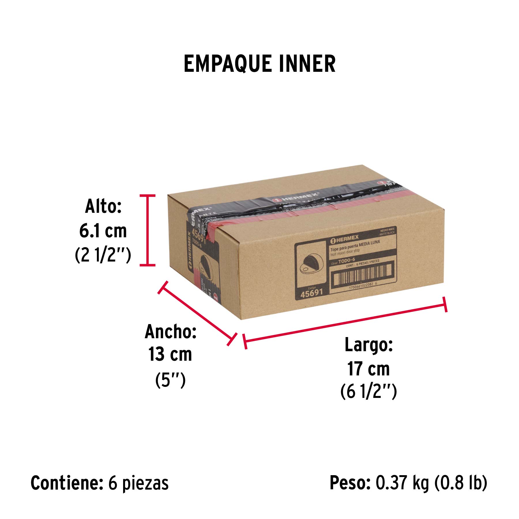Tope tipo domo para puerta, acabado negro, HERMEX - Empaque