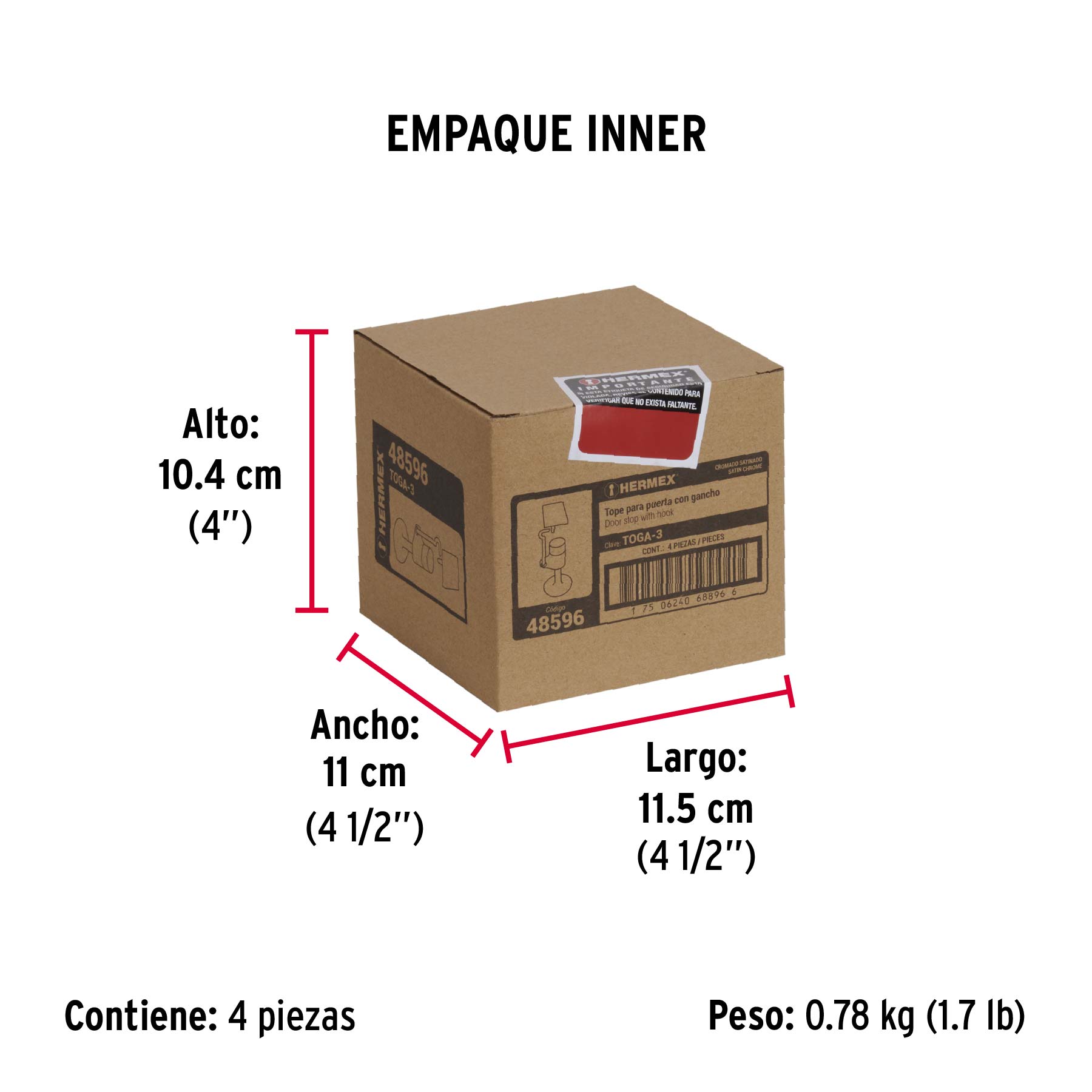 Tope metálico para puerta con gancho, HERMEX - Empaque