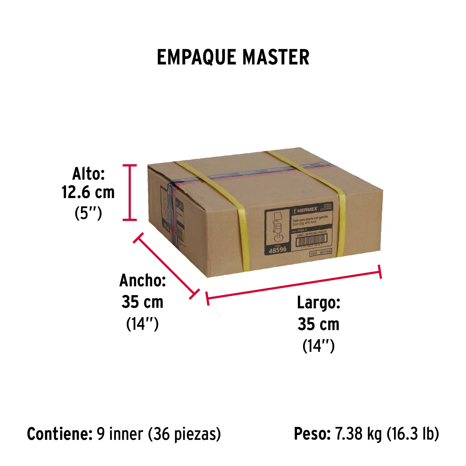 Tope metálico para puerta con gancho, HERMEX - Empaque
